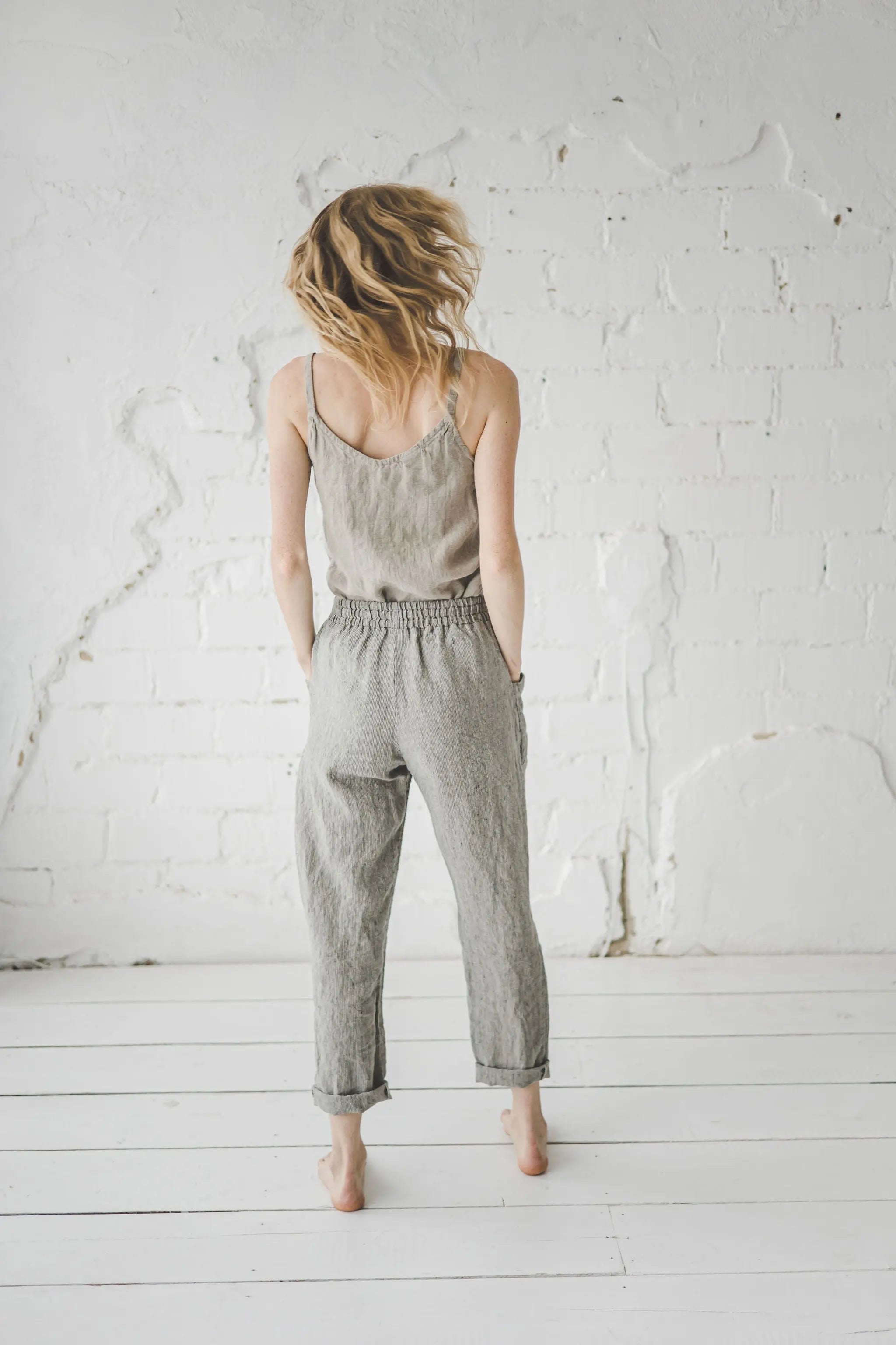 READY TO SHIP Pants with Elastic Waistband - Epic Linen conscious fashion