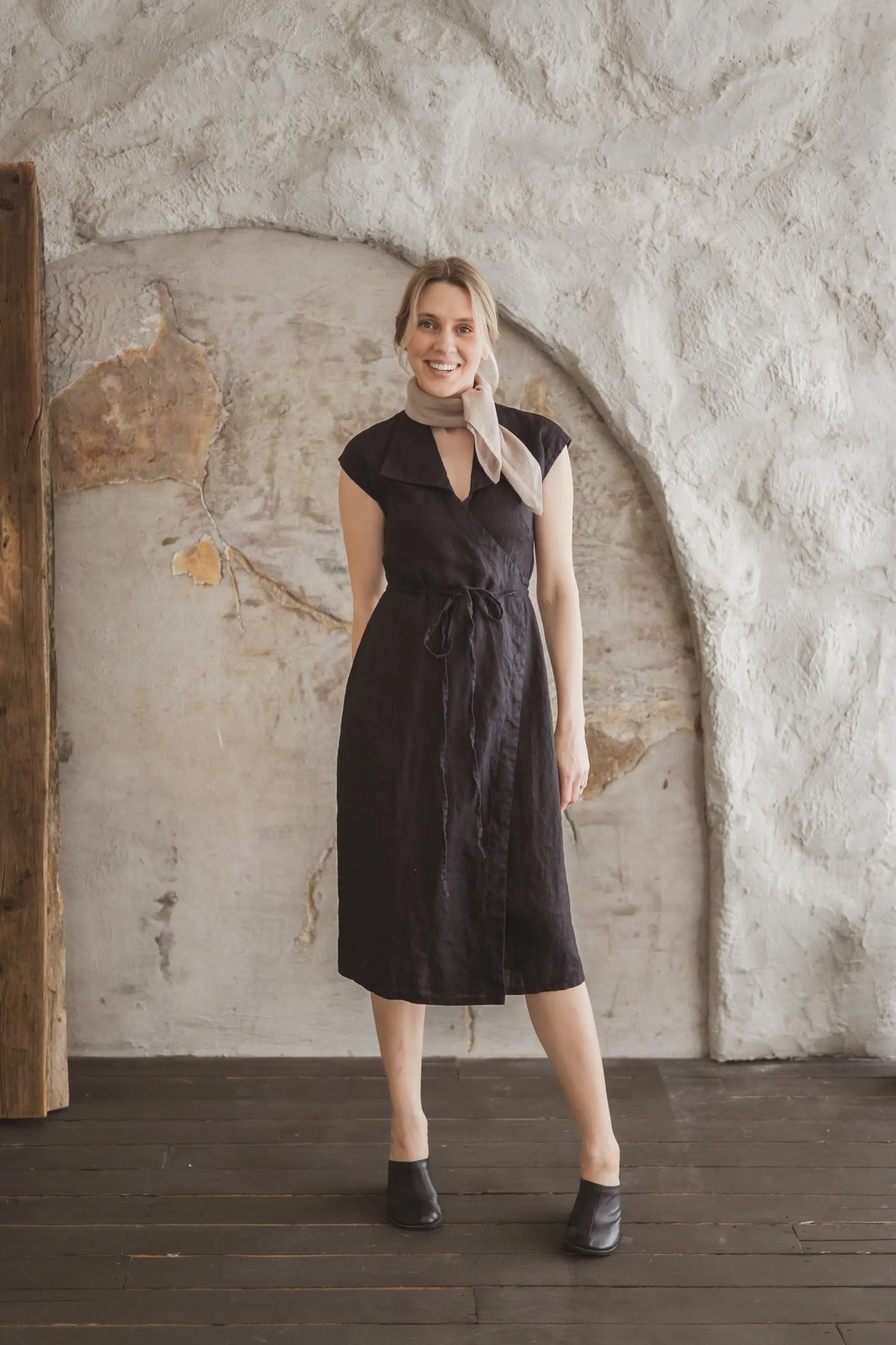 Collared Short Sleeve Midi Linen Wrap Dress - Mia Epic Linen