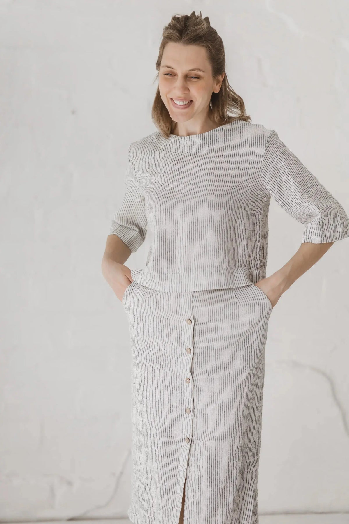 Linen Front-Button Skirt - Stella Epic Linen