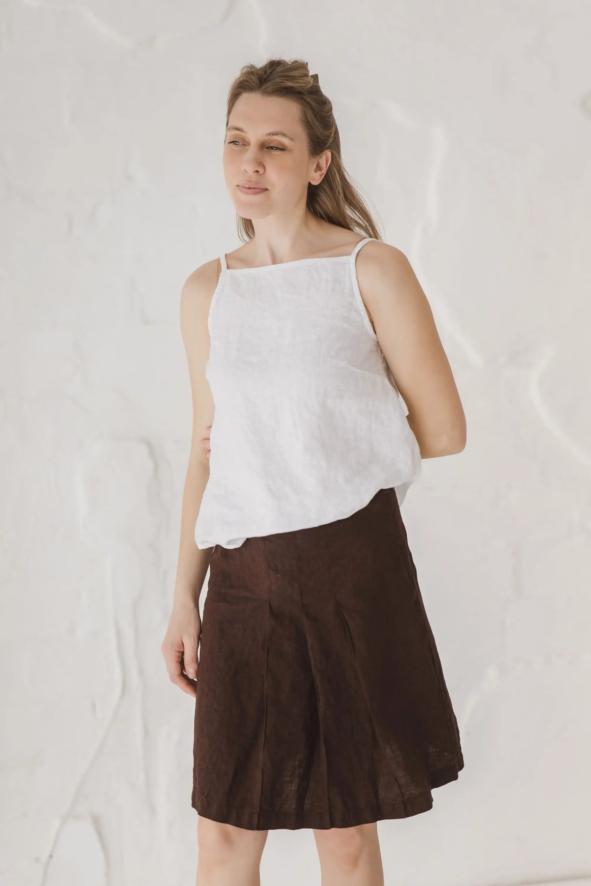 Knee-Length Pleated Linen Skirt - Penelope