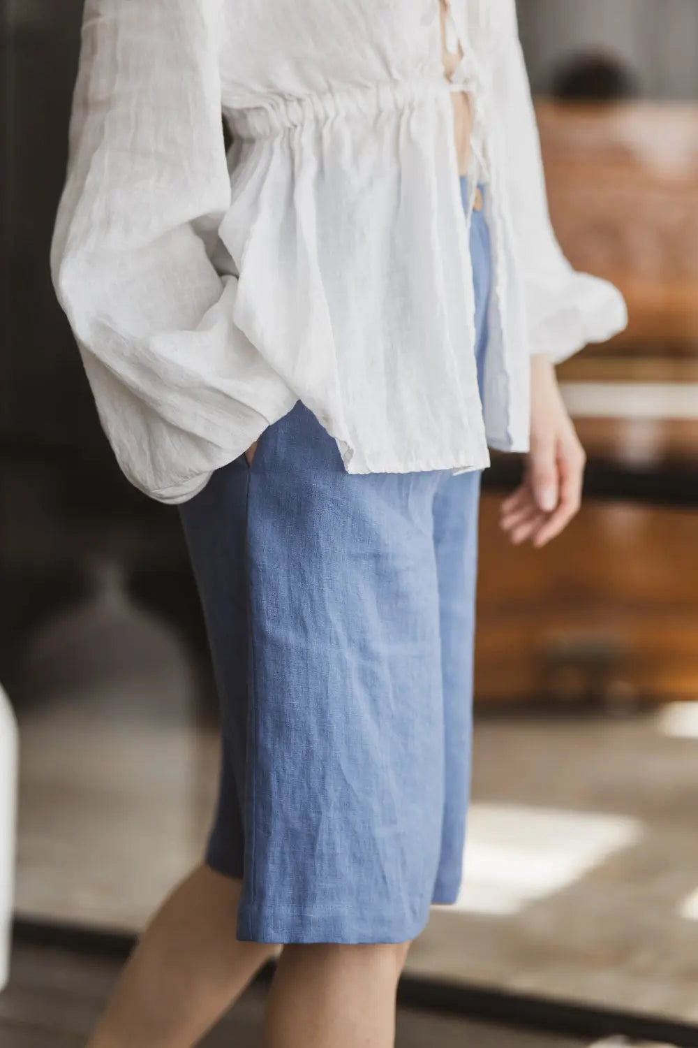Leinenbluse mit Bindedetail und Rüschen - MARGARET