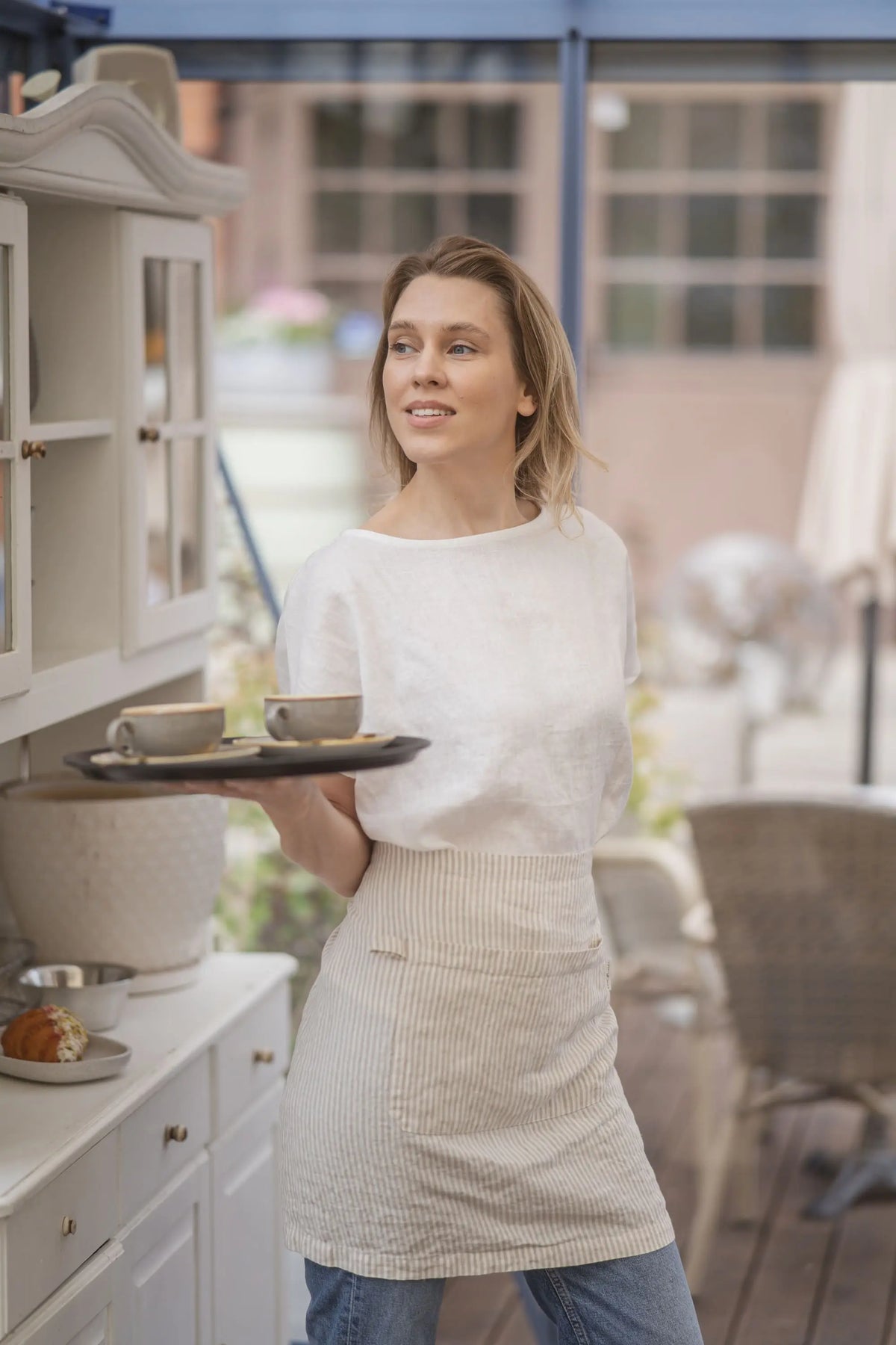 Patterned Linen Half Apron with Pockets Epic Linen