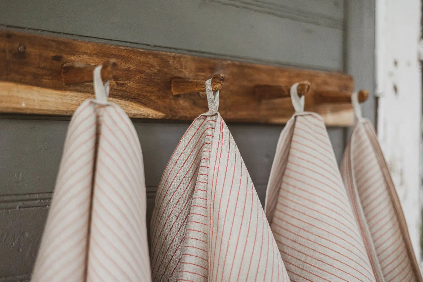 100% Pure Linen Kitchen Tea Towels In Narrow Red Stripes x 2 Epic Linen
