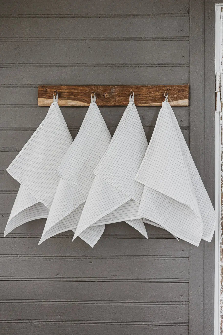 100 % Pure Linen Kitchen Tea Towels Set of 4 In White Stripes Natural Epic Linen