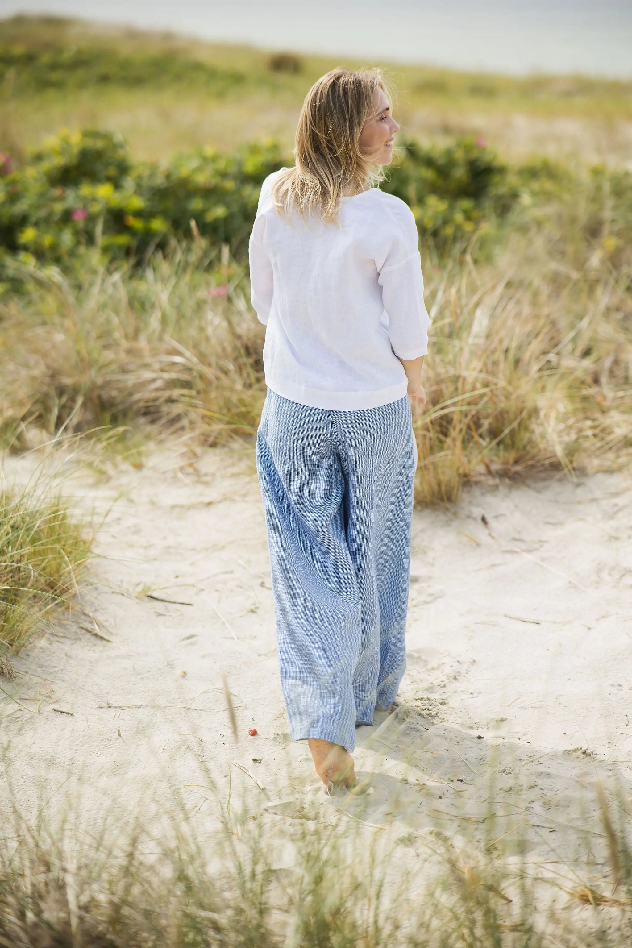 High-Waist-Leinen-Culottes mit Gummibund