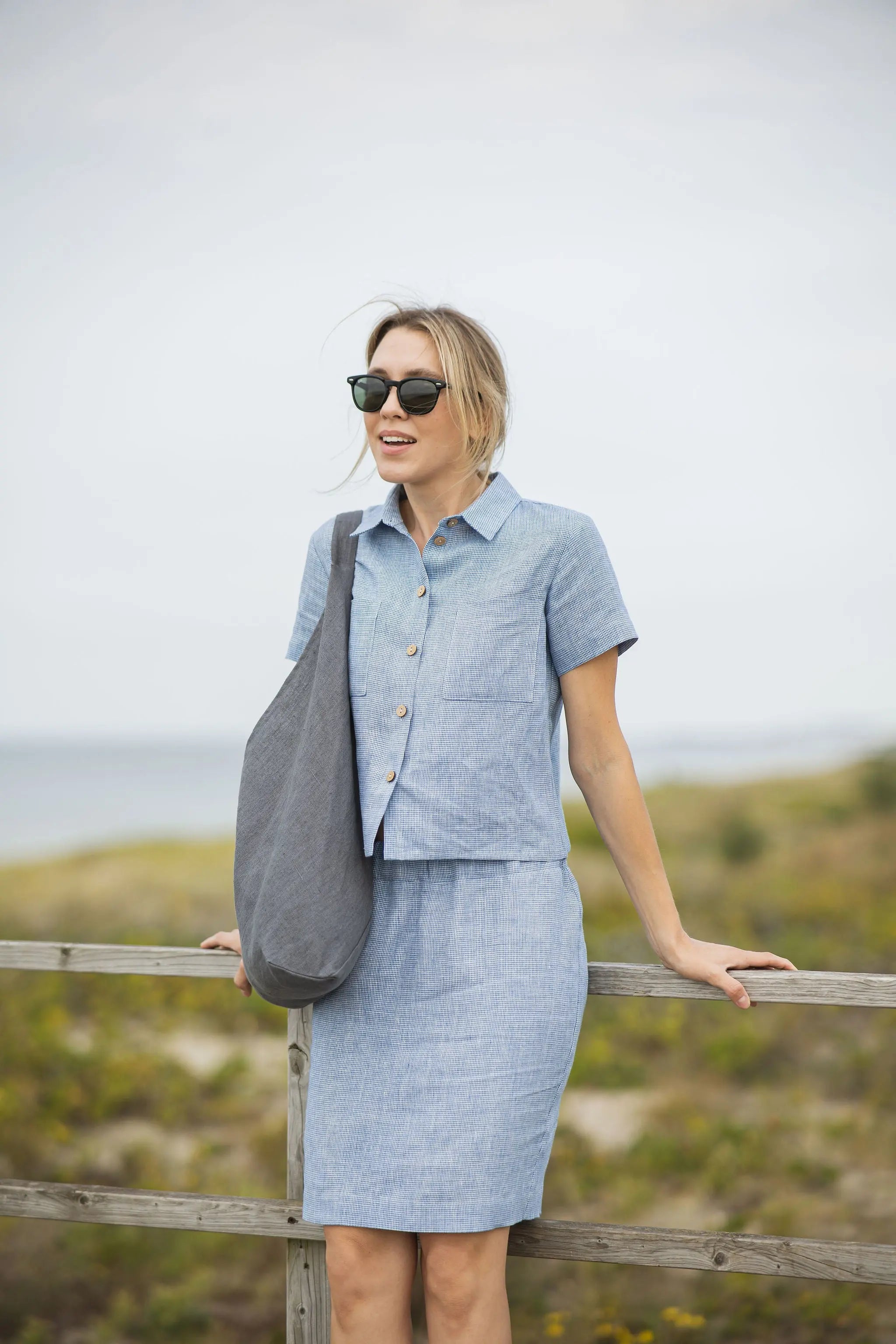 Linen Mini Back Split Skirt