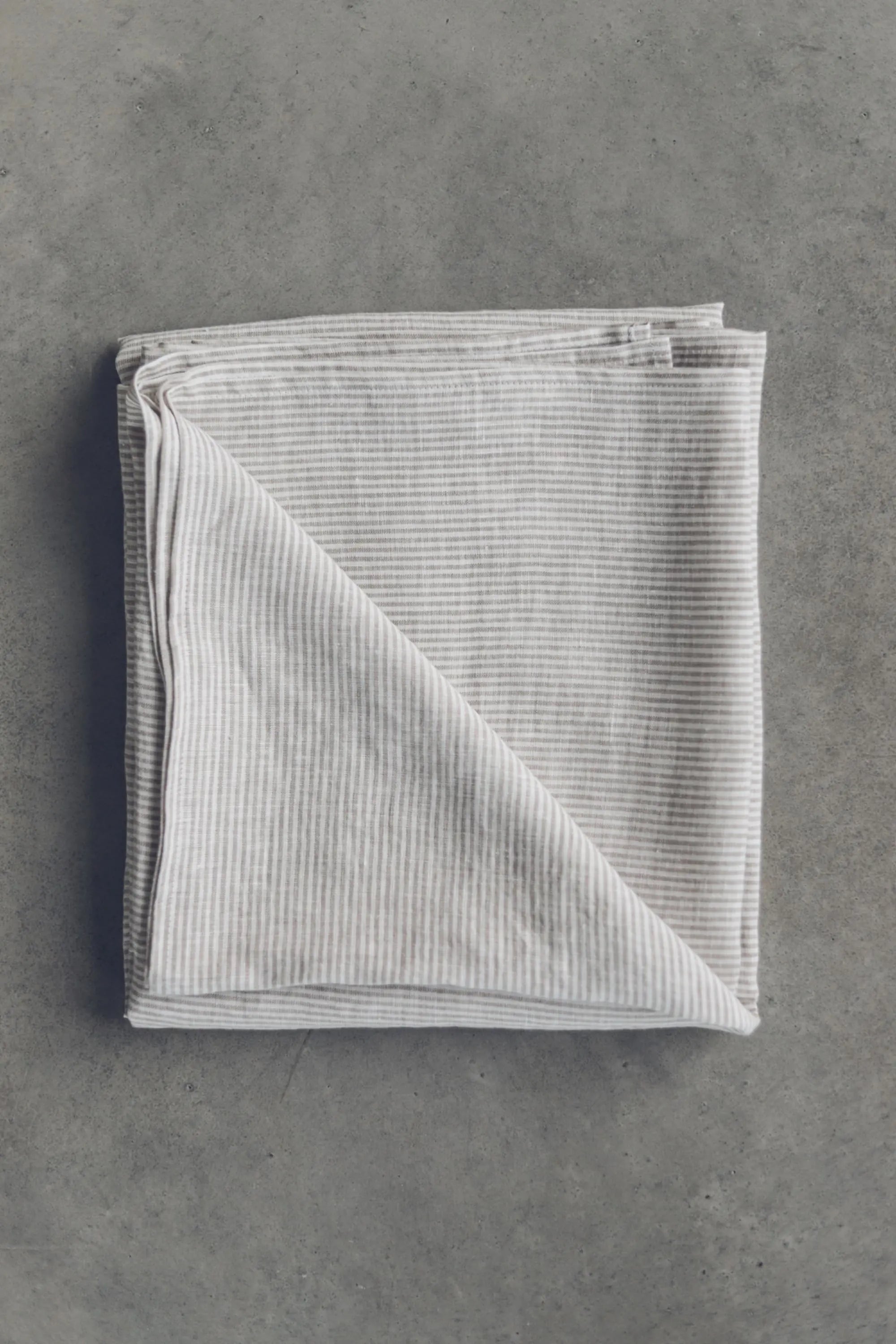 Natural Stonewashed White Natural Stripes Linen Tablecloth