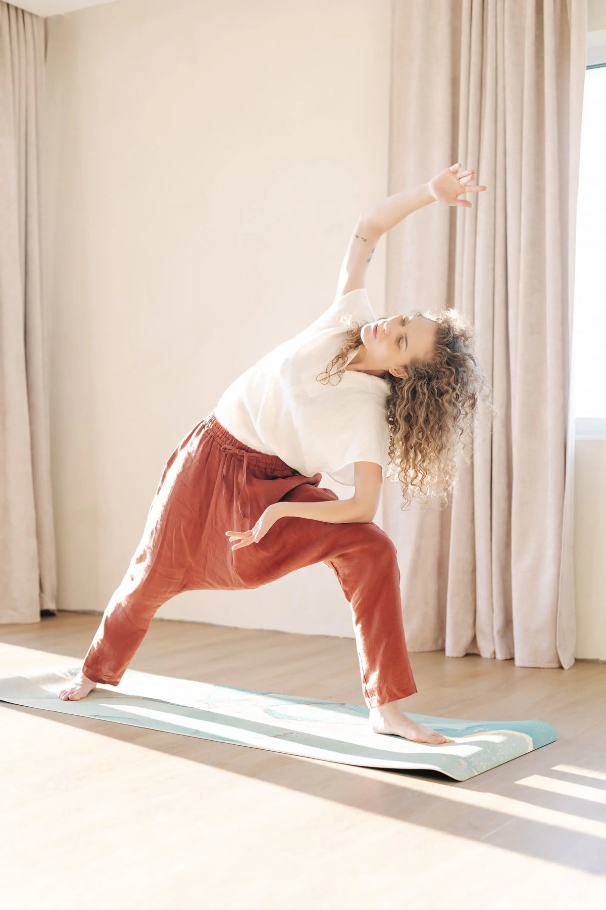 Leinen-Yogahose – Pumphose mit Kordelzug in der Taille