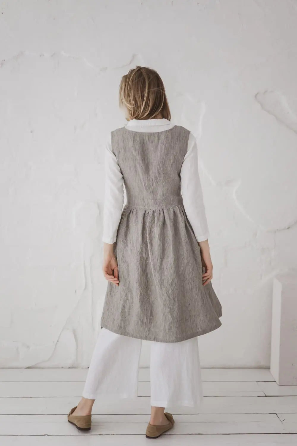 Convertible Linen Pinafore Dress back view - Epic Linen