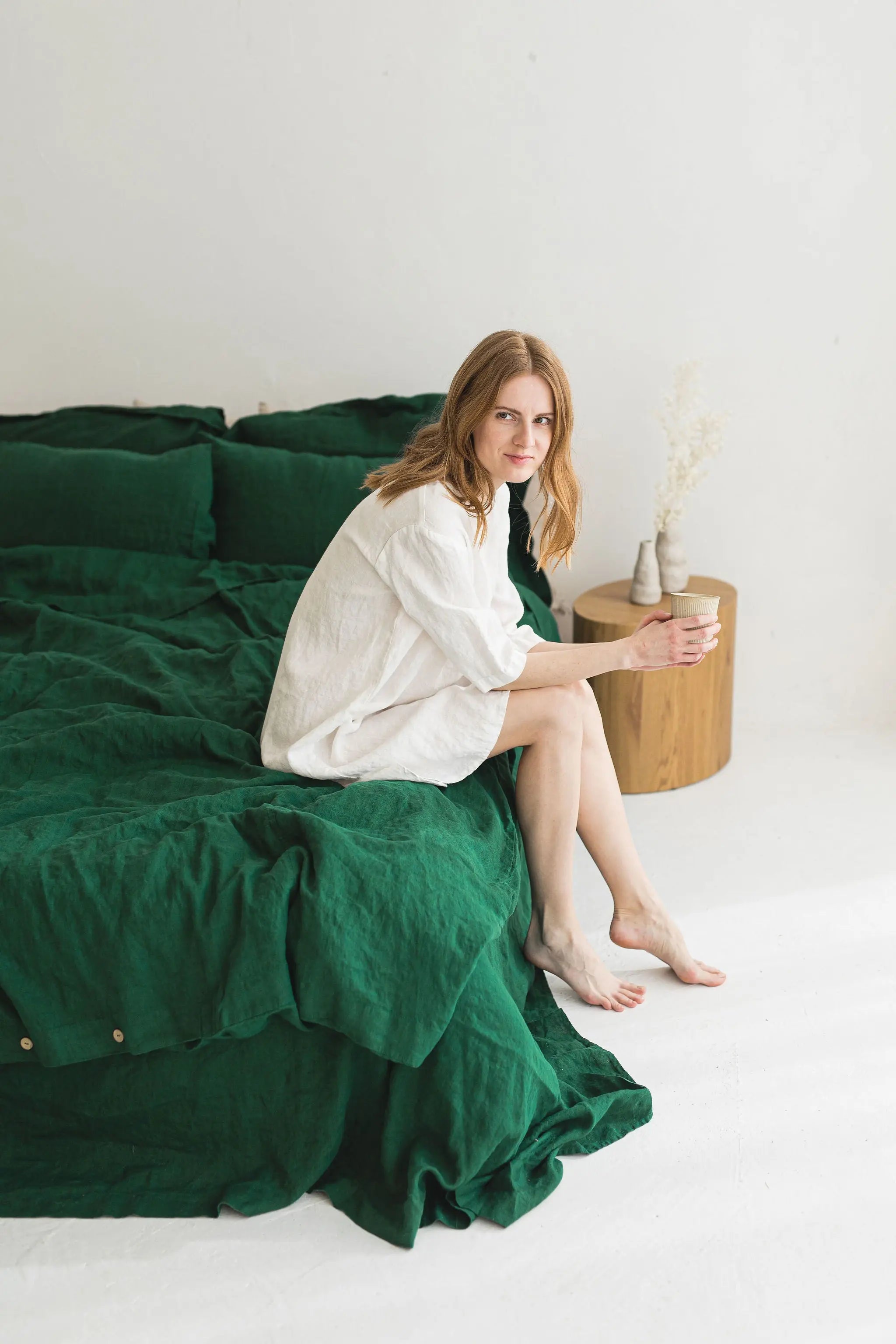 Dark Green Stonewashed Linen Bedding Set Epic Linen