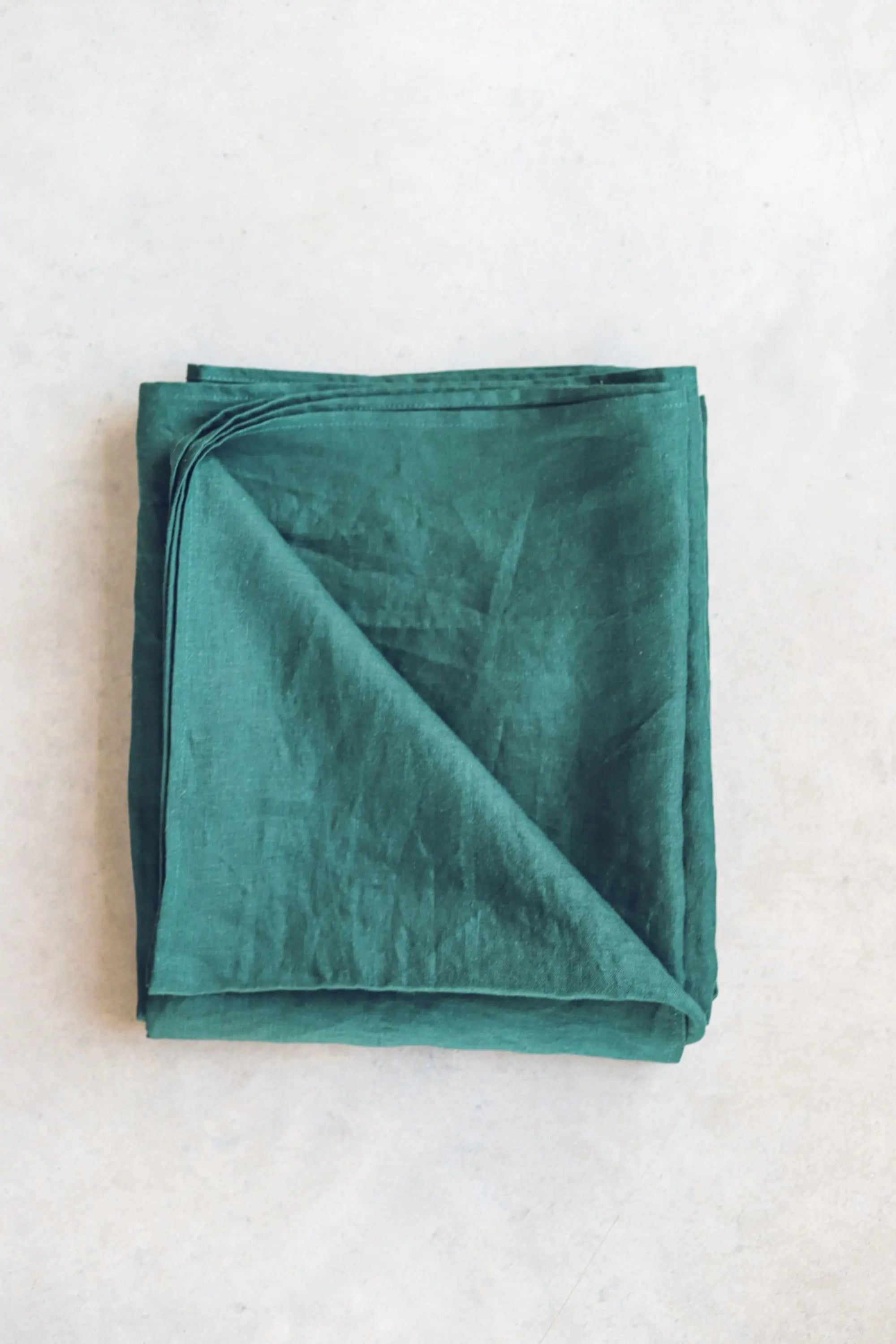 Natural Stonewashed Dark Green Linen Tablecloth