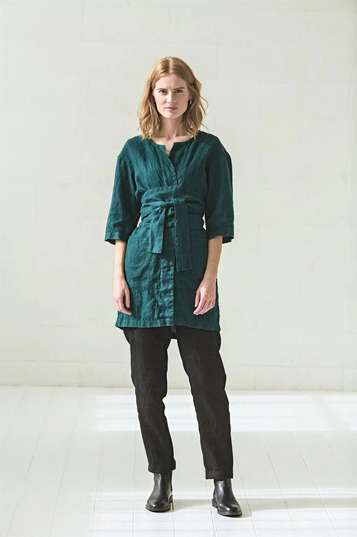 Linen Cardigan Jacket with Wide Belt and Pockets Epic Linen