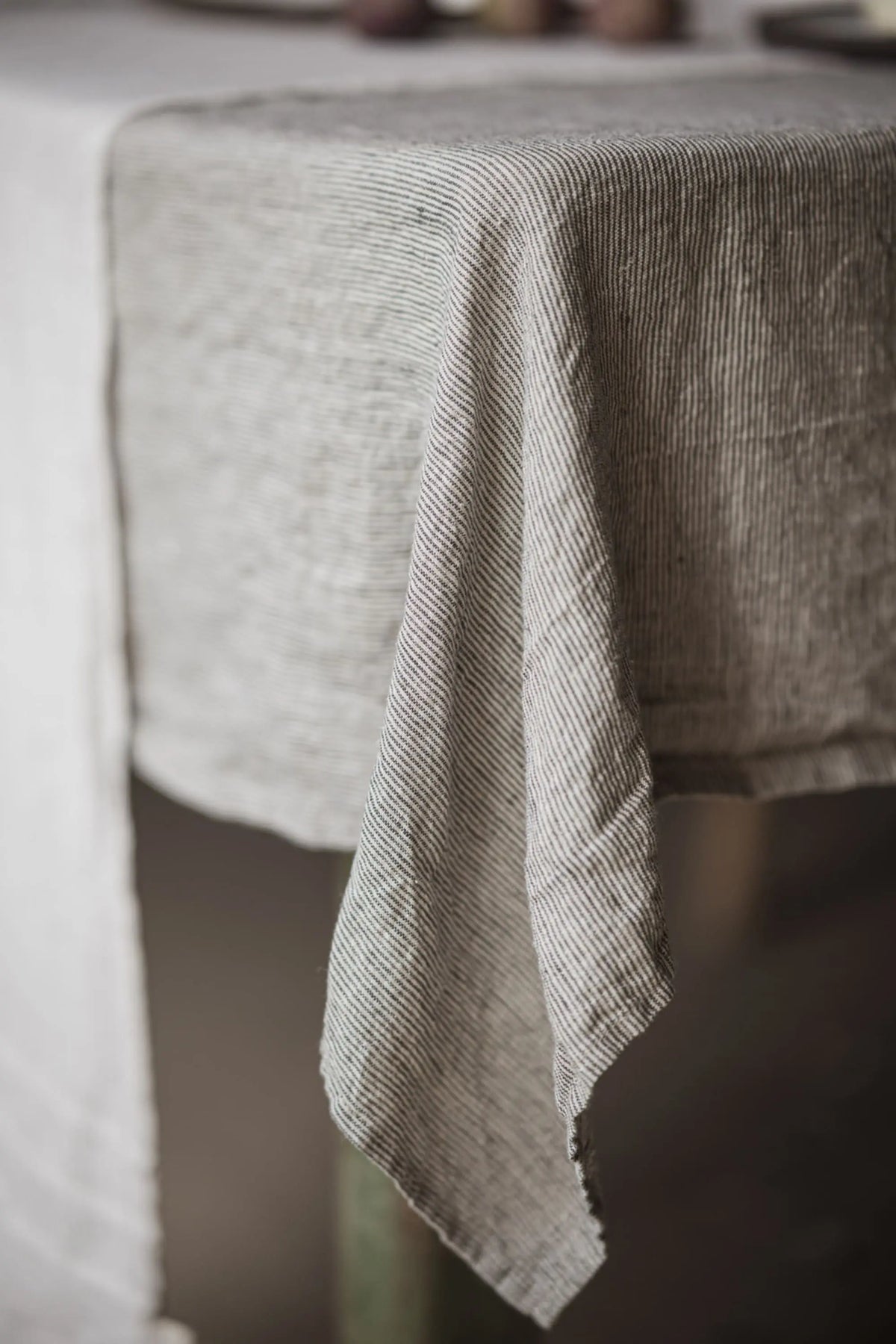 Stonewashed Natural Black Stripes Linen Tablecloth Epic Linen