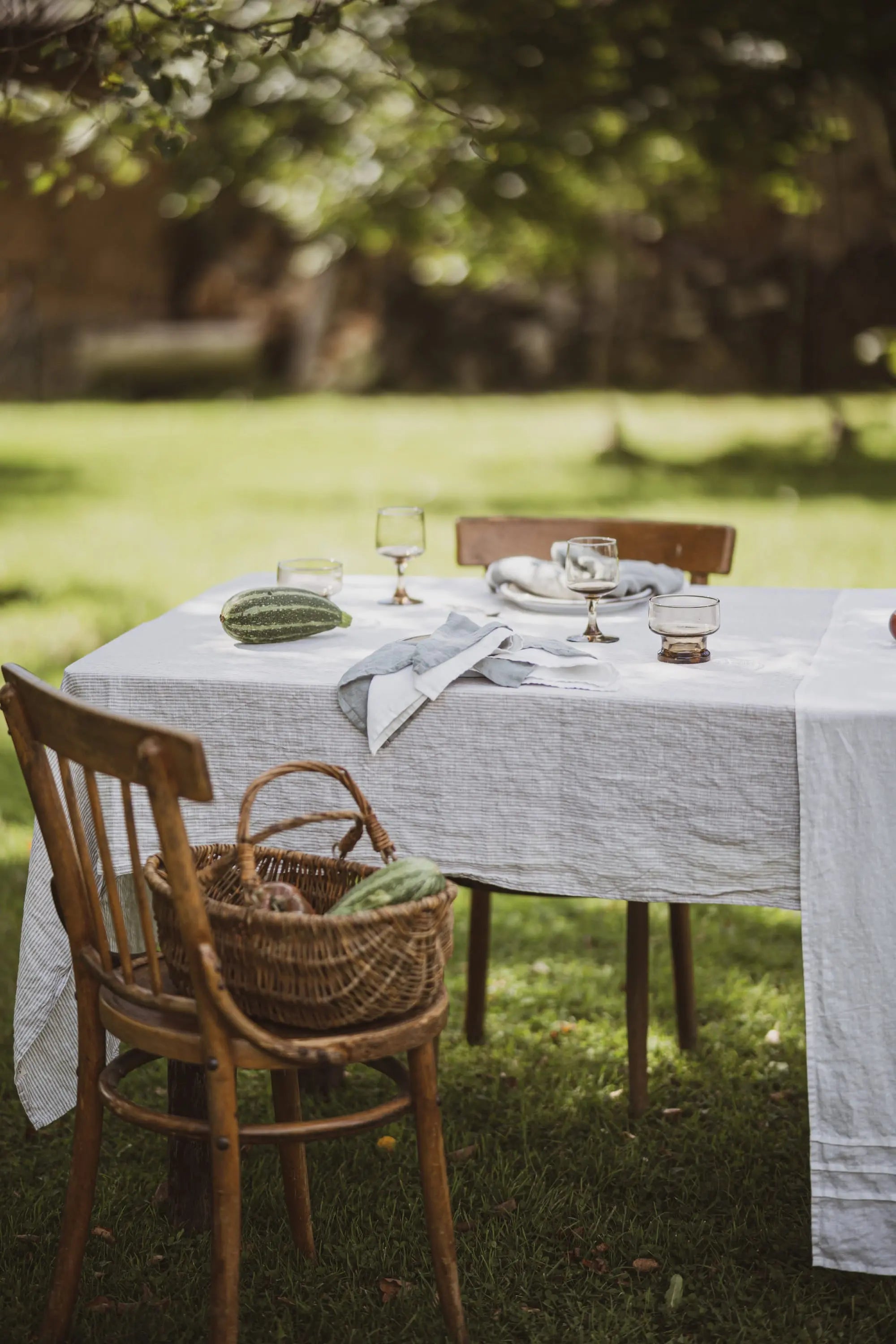 Natural Stonewashed White Natural Stripes Linen Tablecloth