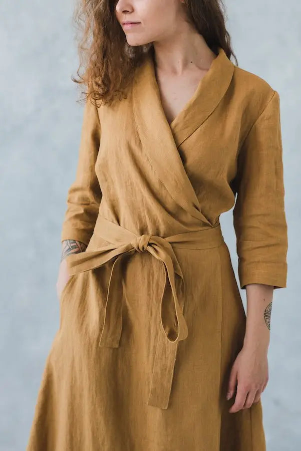 Maxi Linen Wrap Dress - Epic Linen luxury linen
