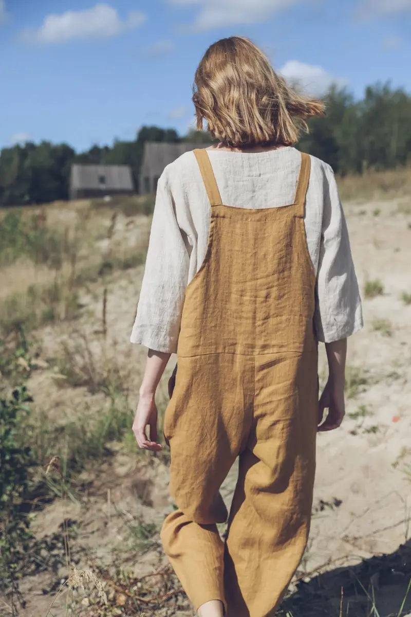 READY TO SHIP Linen Jumpsuit with Adjustable Straps - Epic Linen luxury linen