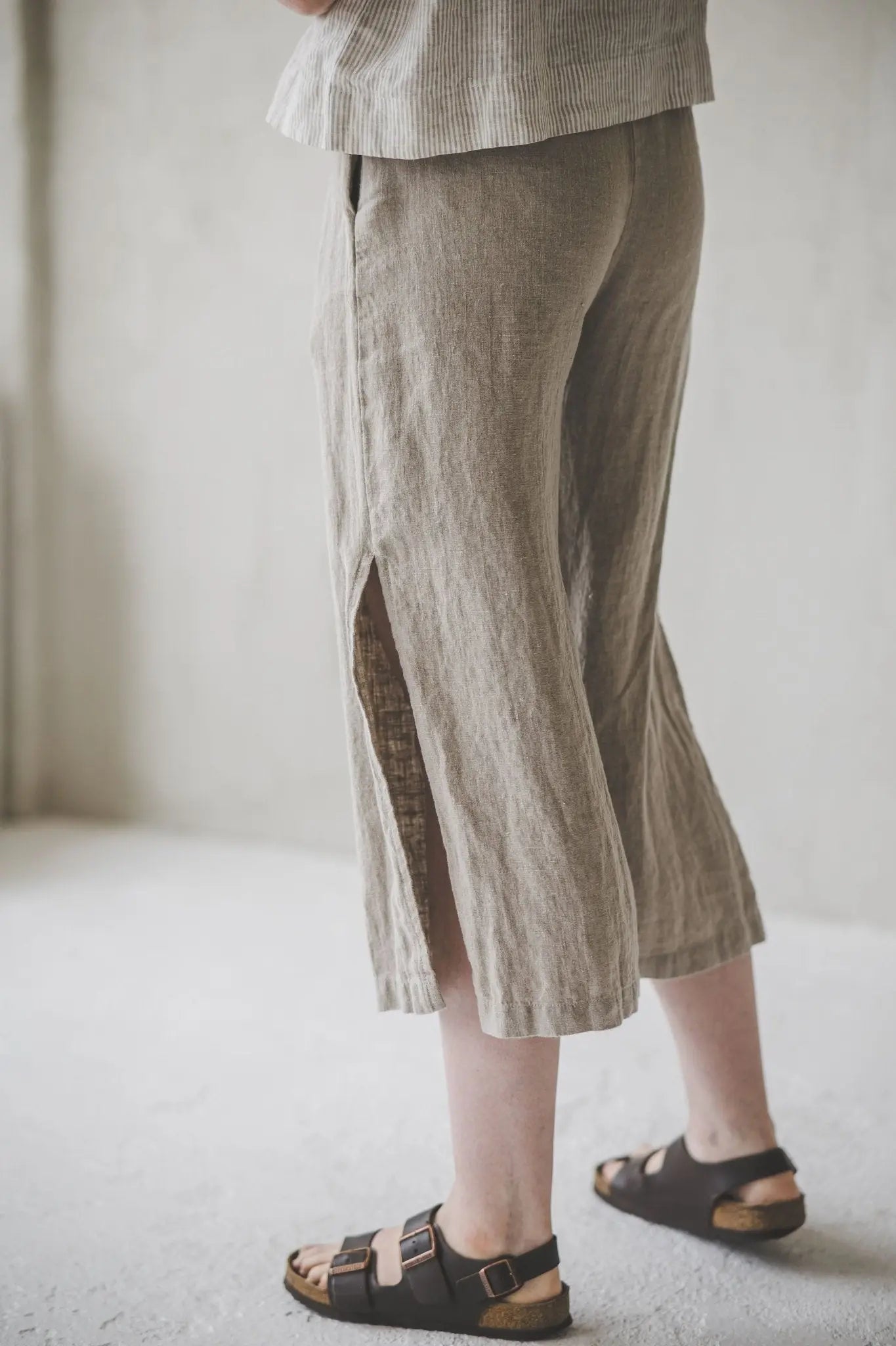Side slit wide leg pants - Epic Linen luxury linen