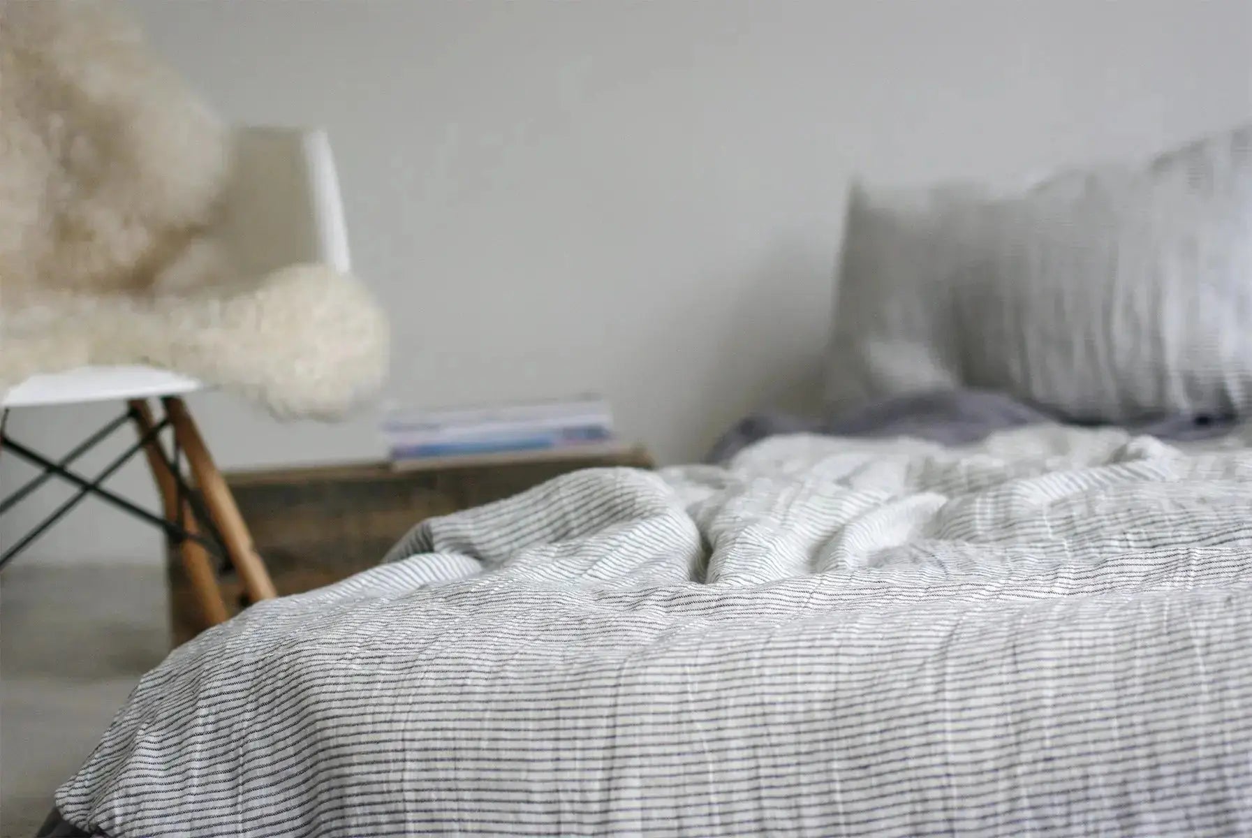 Soft Linen Duvet Cover Blue Gray Stripes - Epic Linen luxury linen