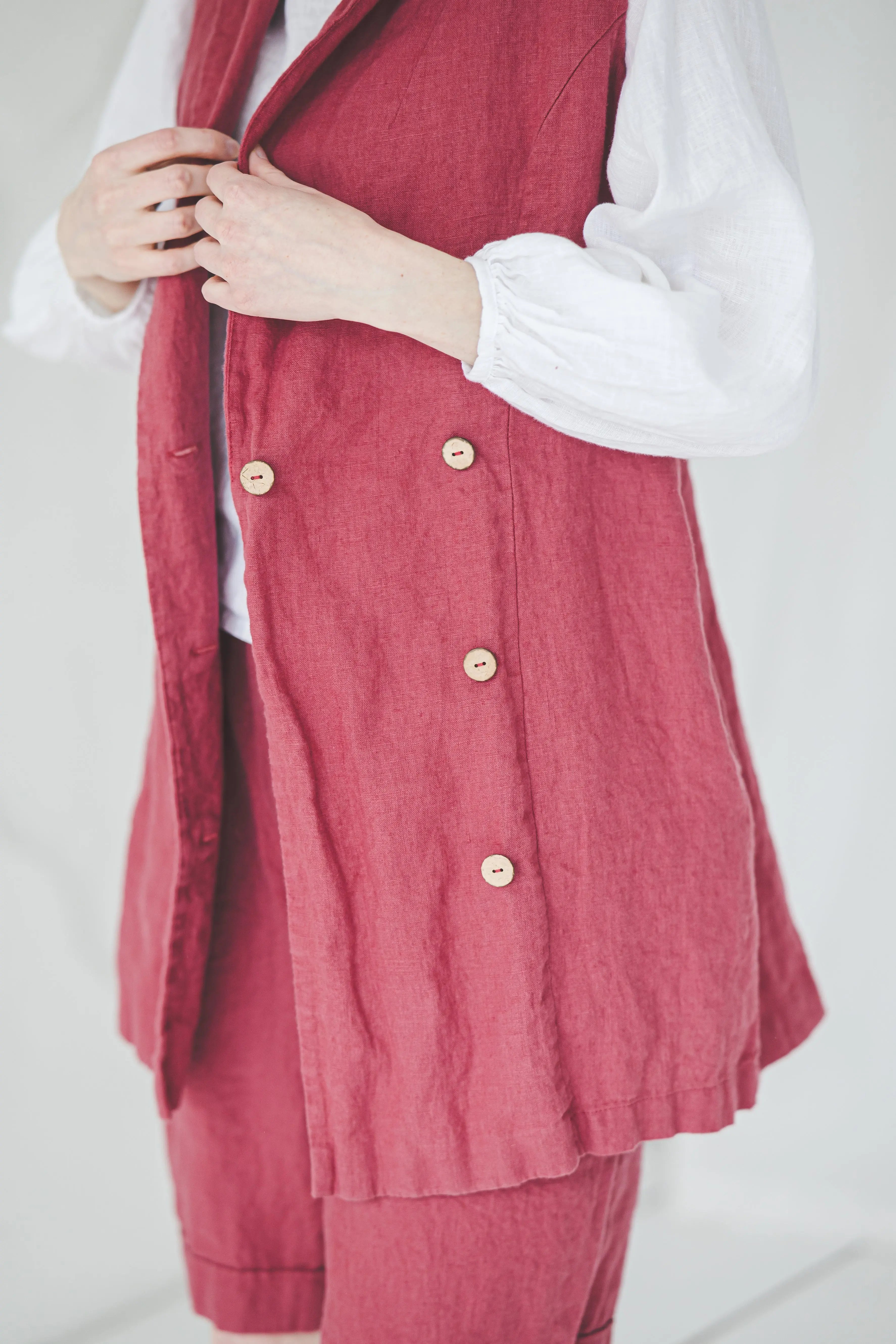 Long Linen Vest with Belt Epic Linen
