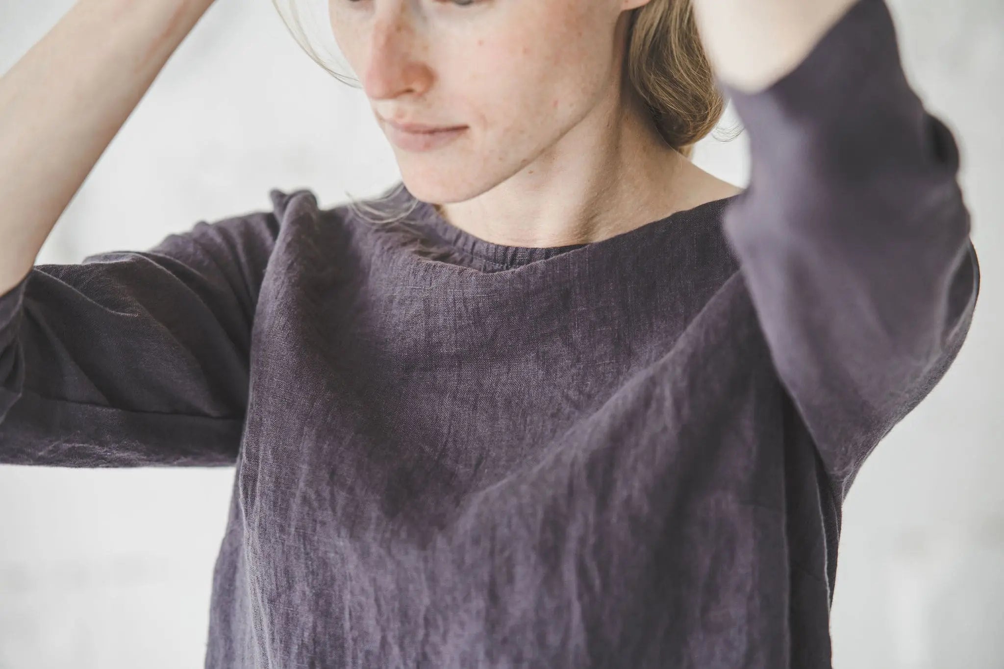 Loose Fit Linen Blouse with 3/4 Sleeves - Soft Organic Linen Top for Women