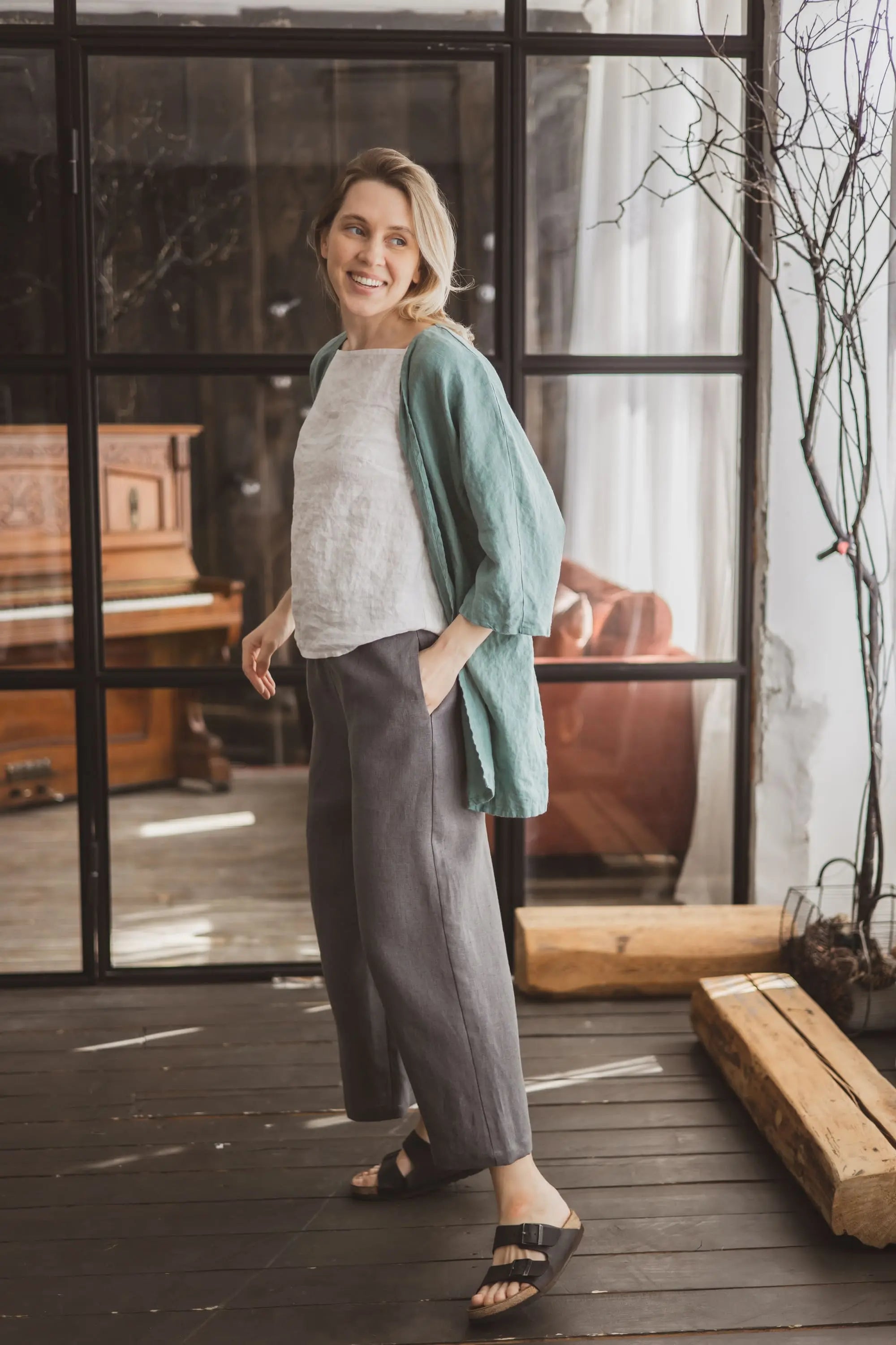 Heavyweight Wide Leg Linen Pants