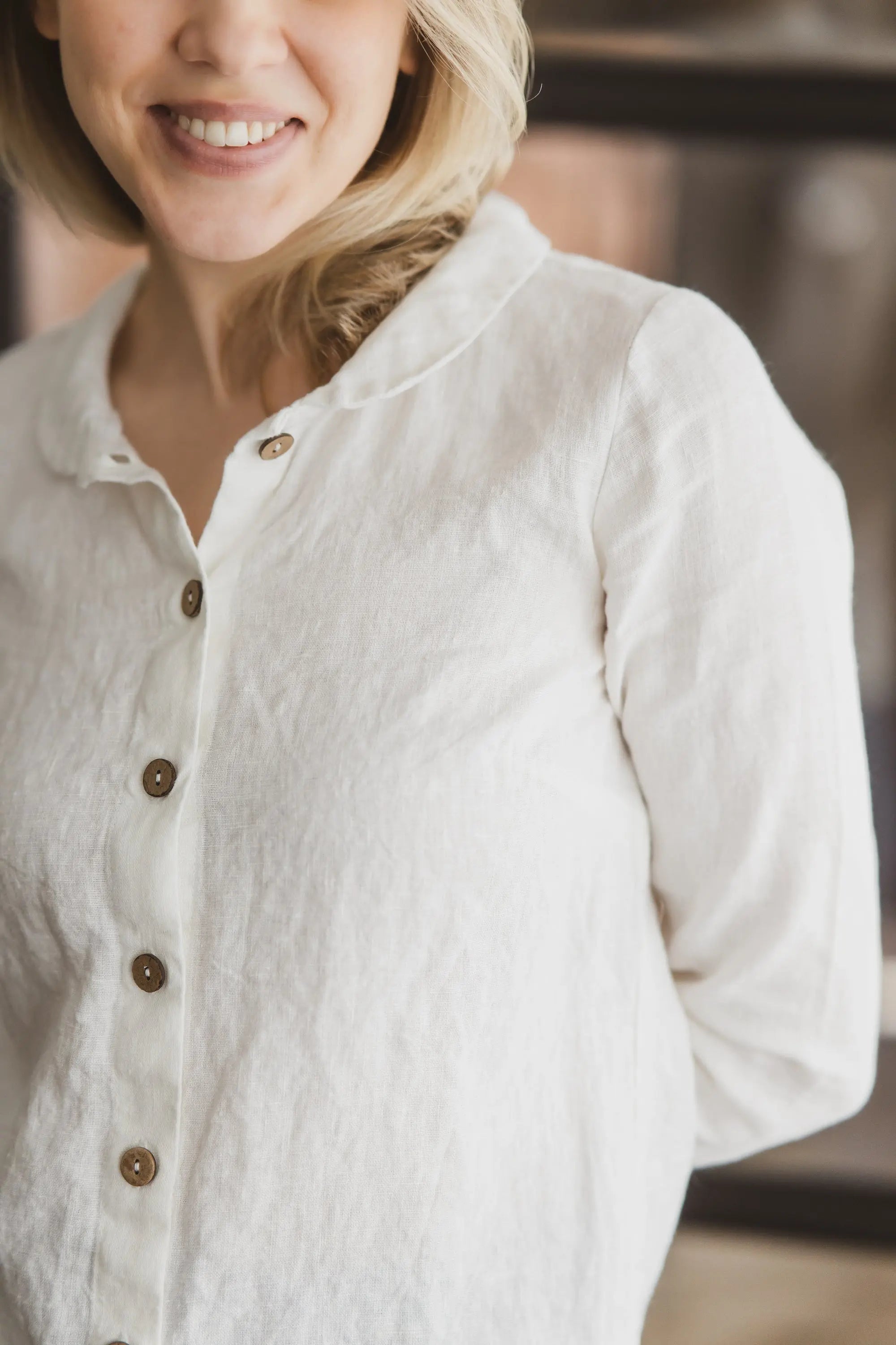 Hemd aus Leinen mit Button-Down-Kragen und Bubikragen