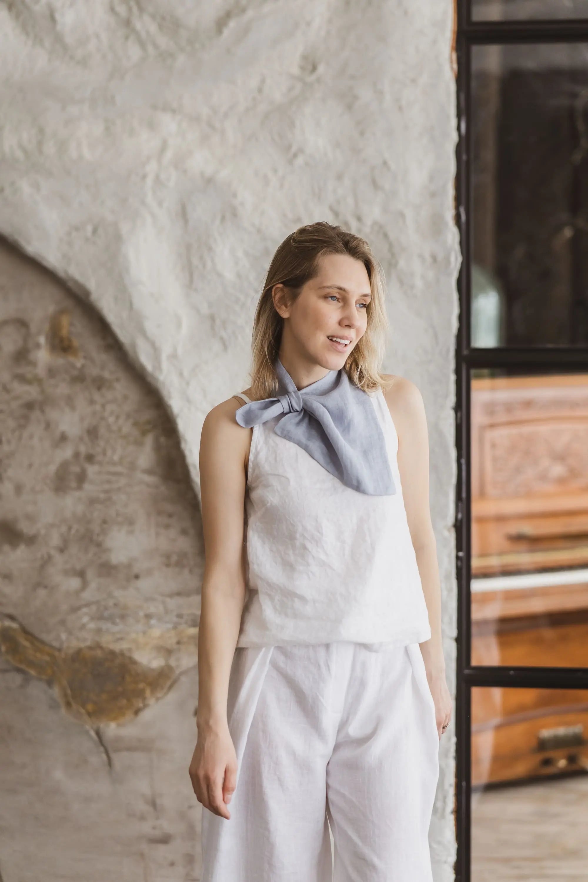 Leinenhose im Palazzo-Stil mit weitem Bein und verstellbarer Taille