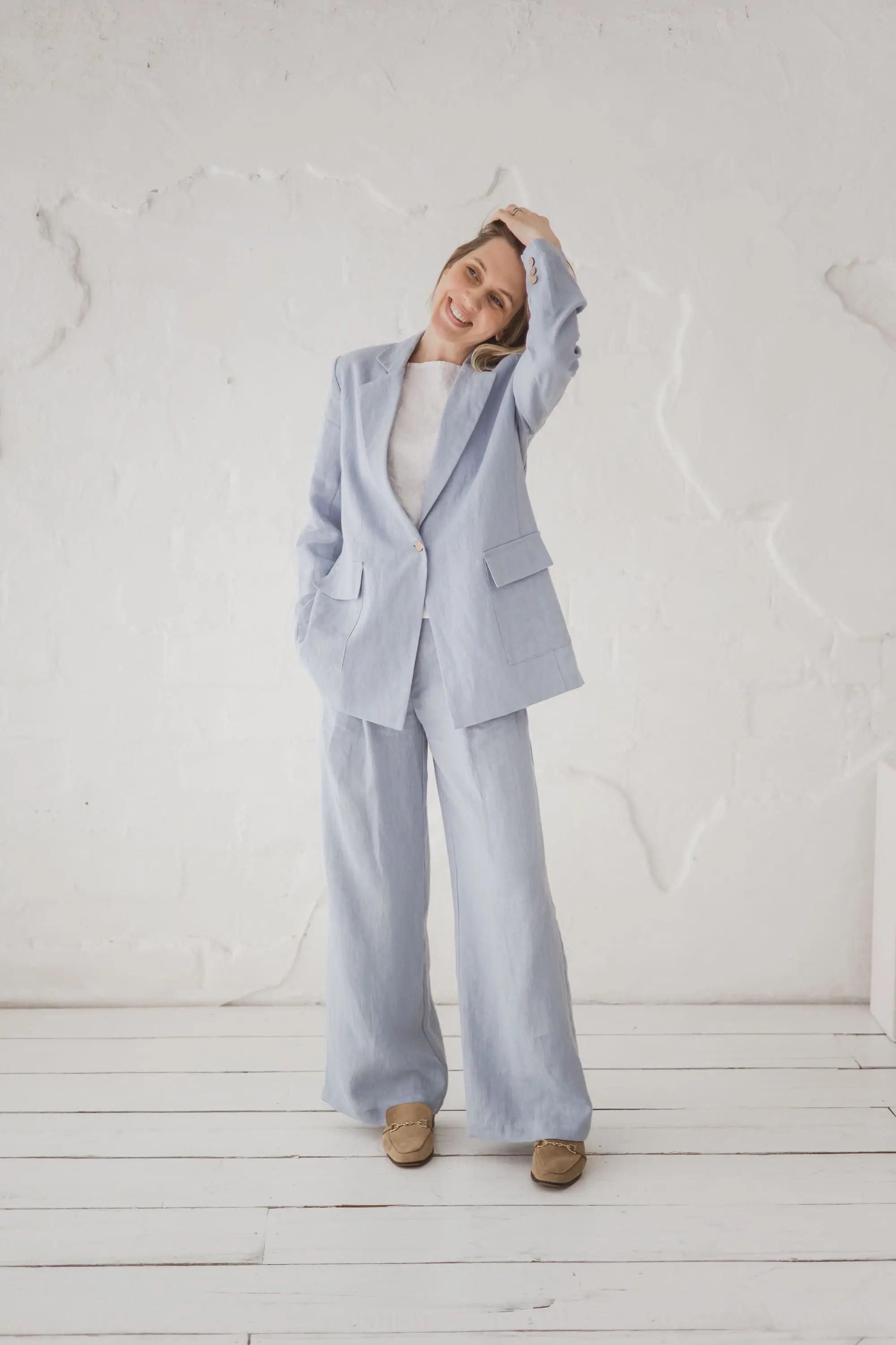 High-Waisted Wide Leg Pleated Linen Trousers Epic Linen