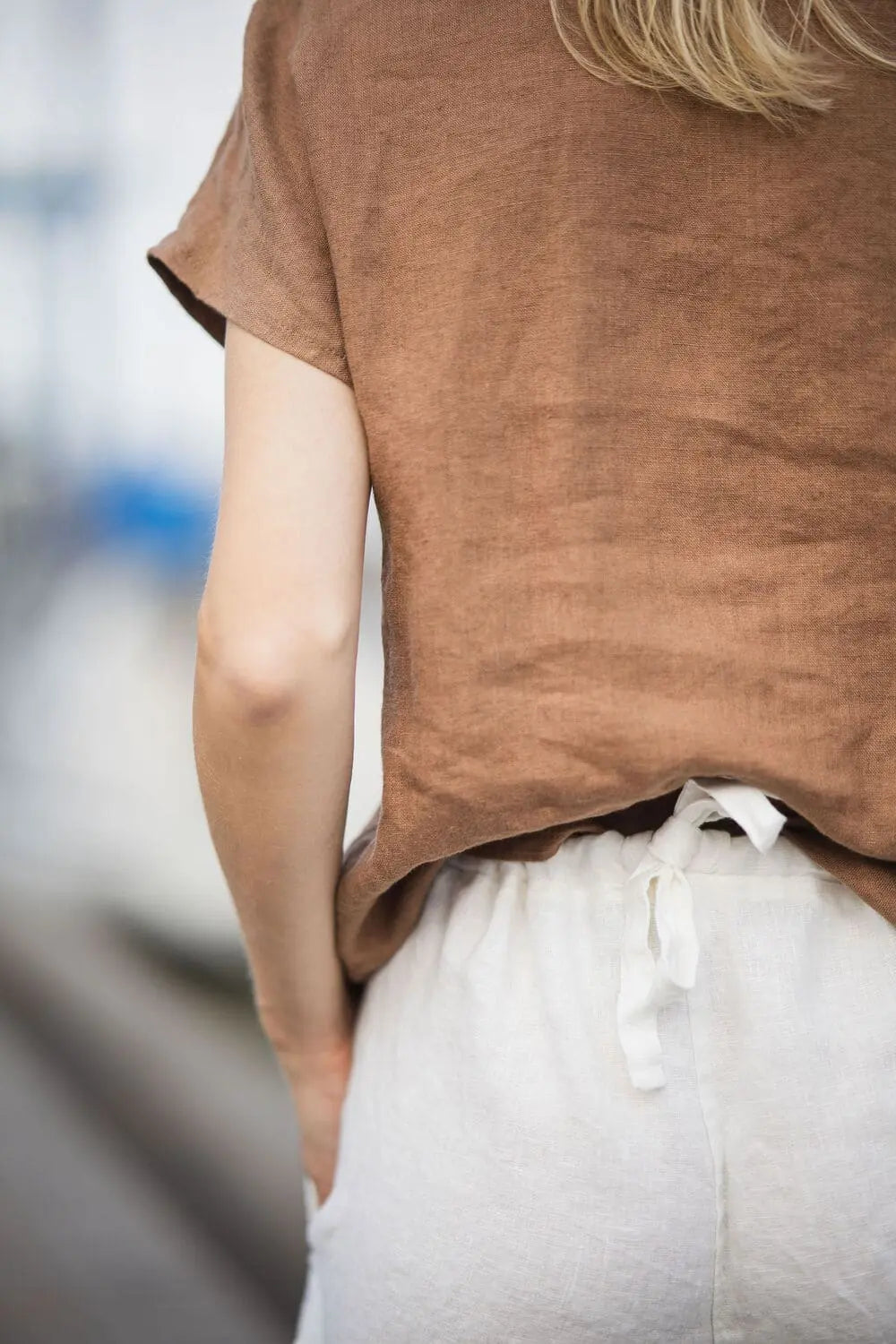 Lässige Leinenbluse mit kurzen Ärmeln