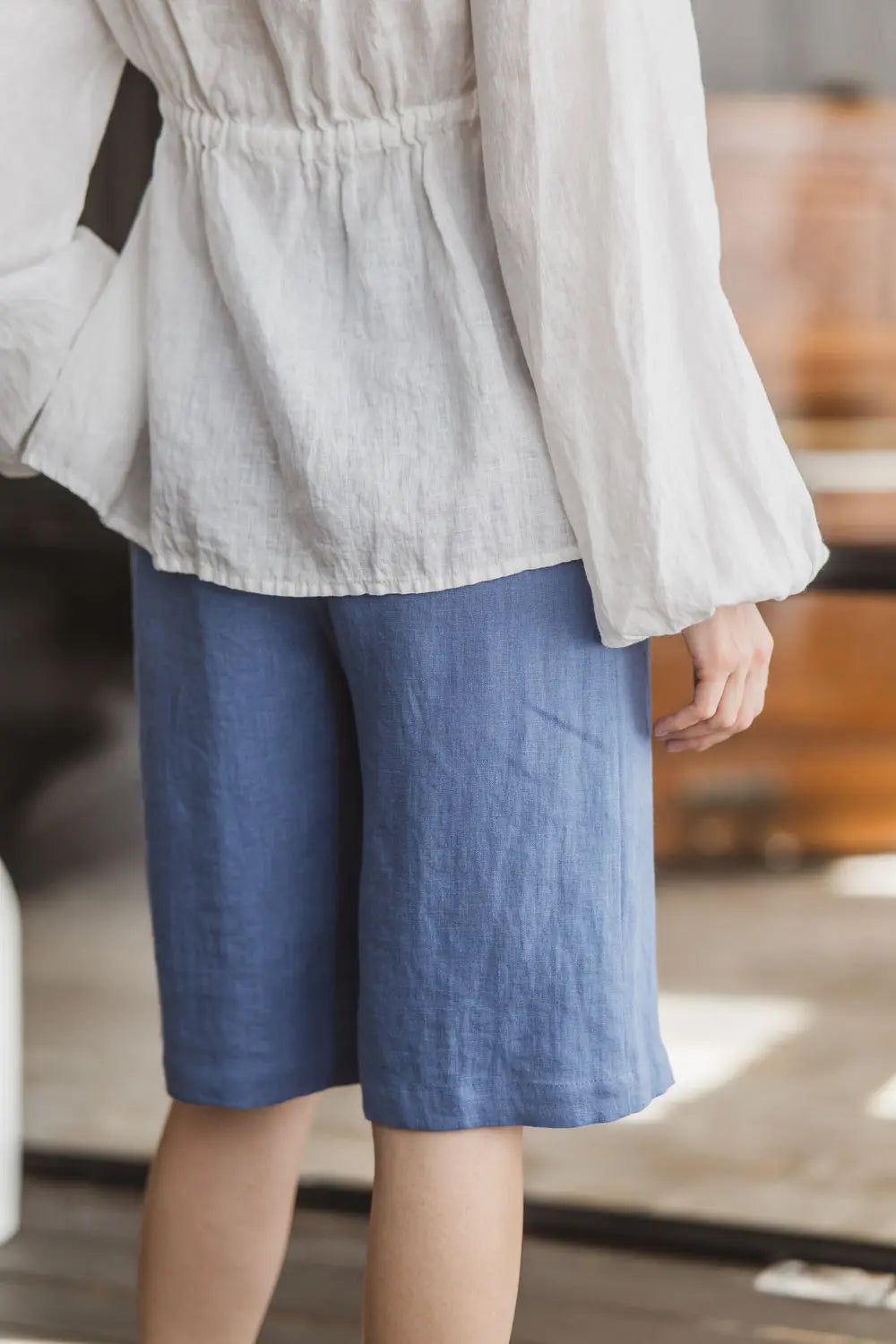 Leinenbluse mit Bindedetail und Rüschen - MARGARET