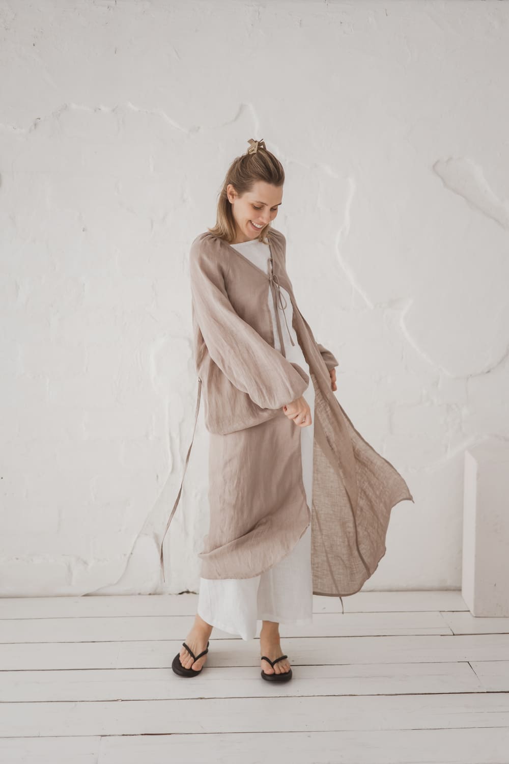 Light Brown Linen Kaftan - Summer Robe