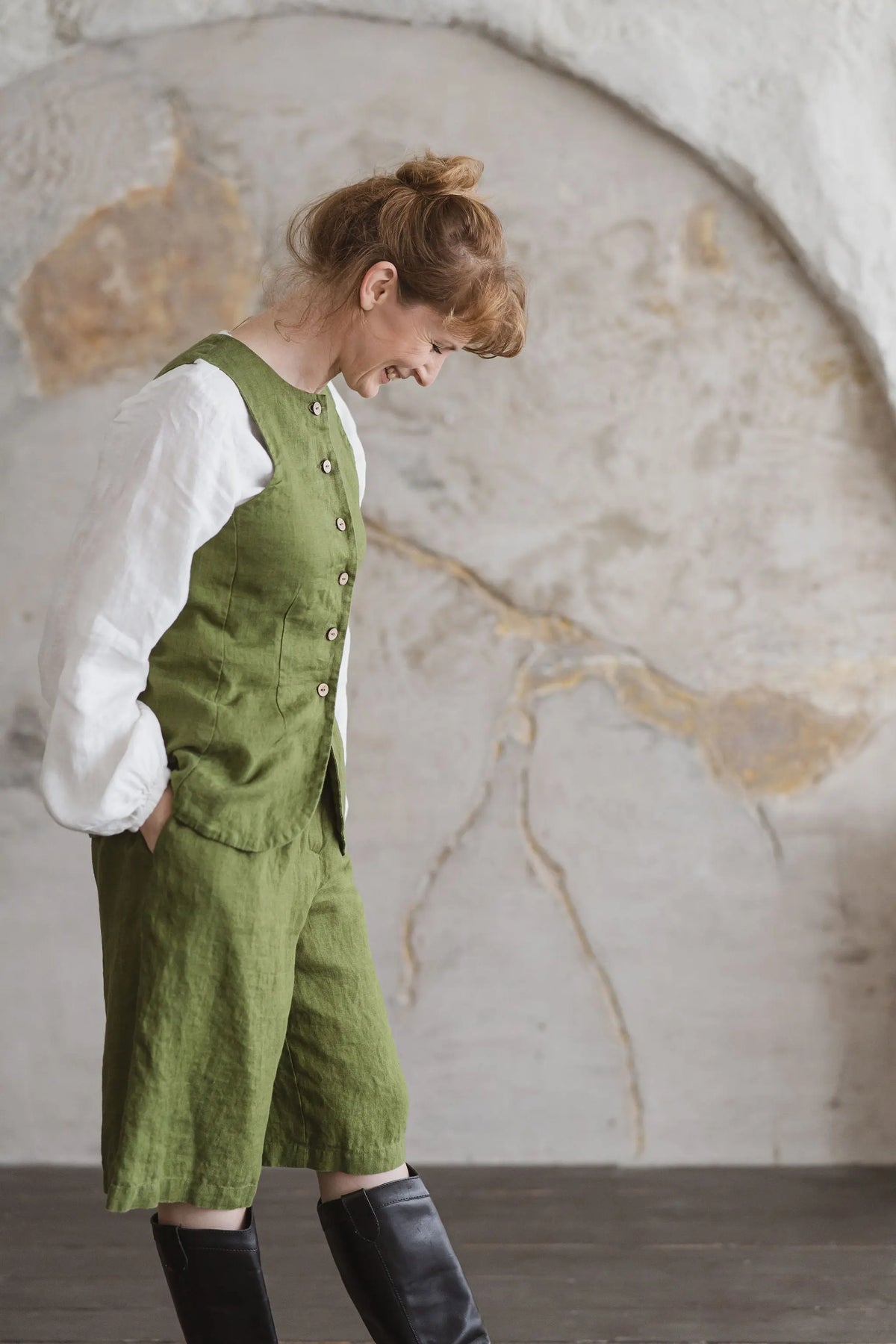 Buttoned Linen Vest with Curved Hem Epic Linen