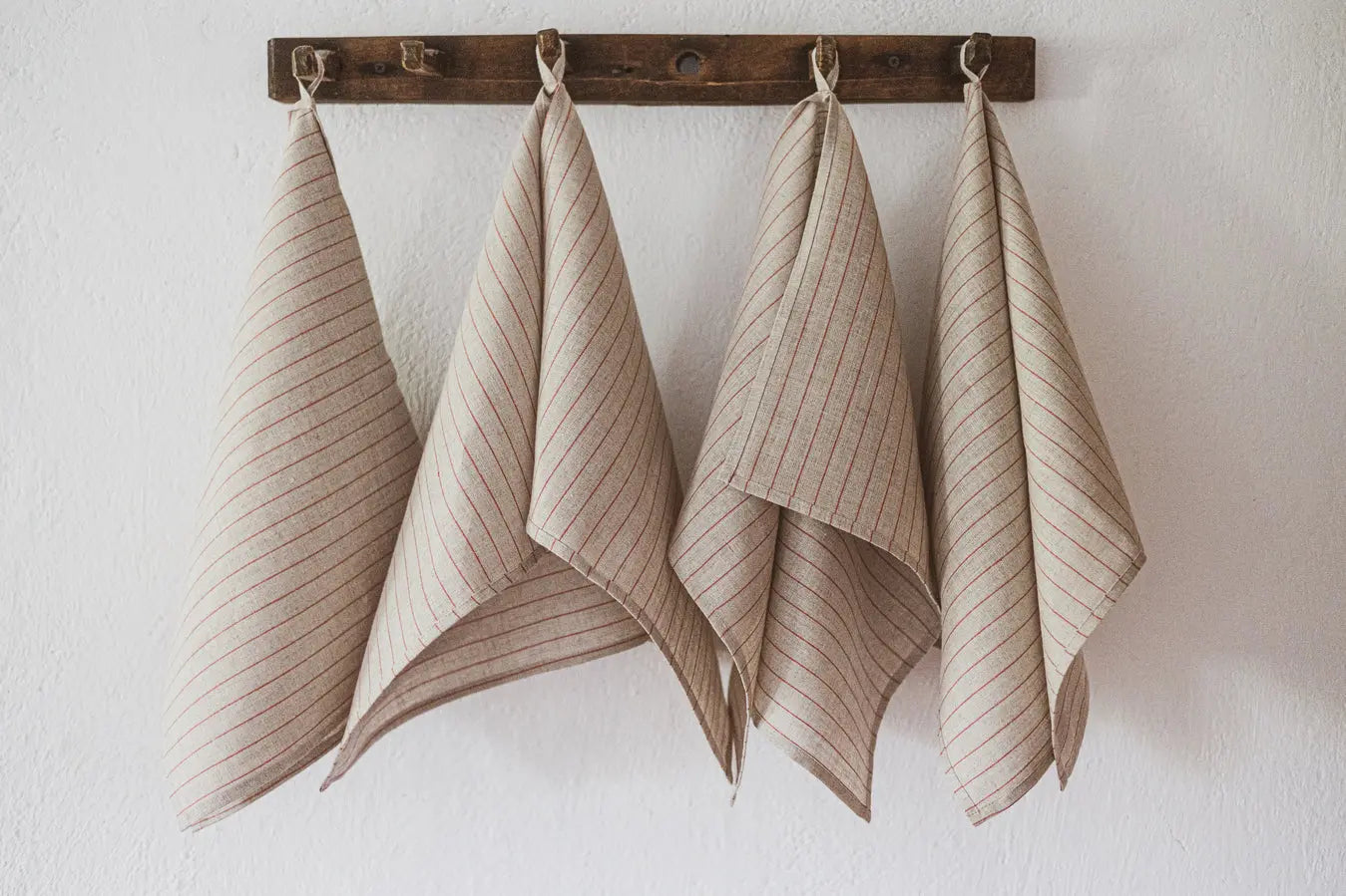 100 % Pure Linen Kitchen Tea Towels Set of 2 In Natural Red Stripes Epic Linen