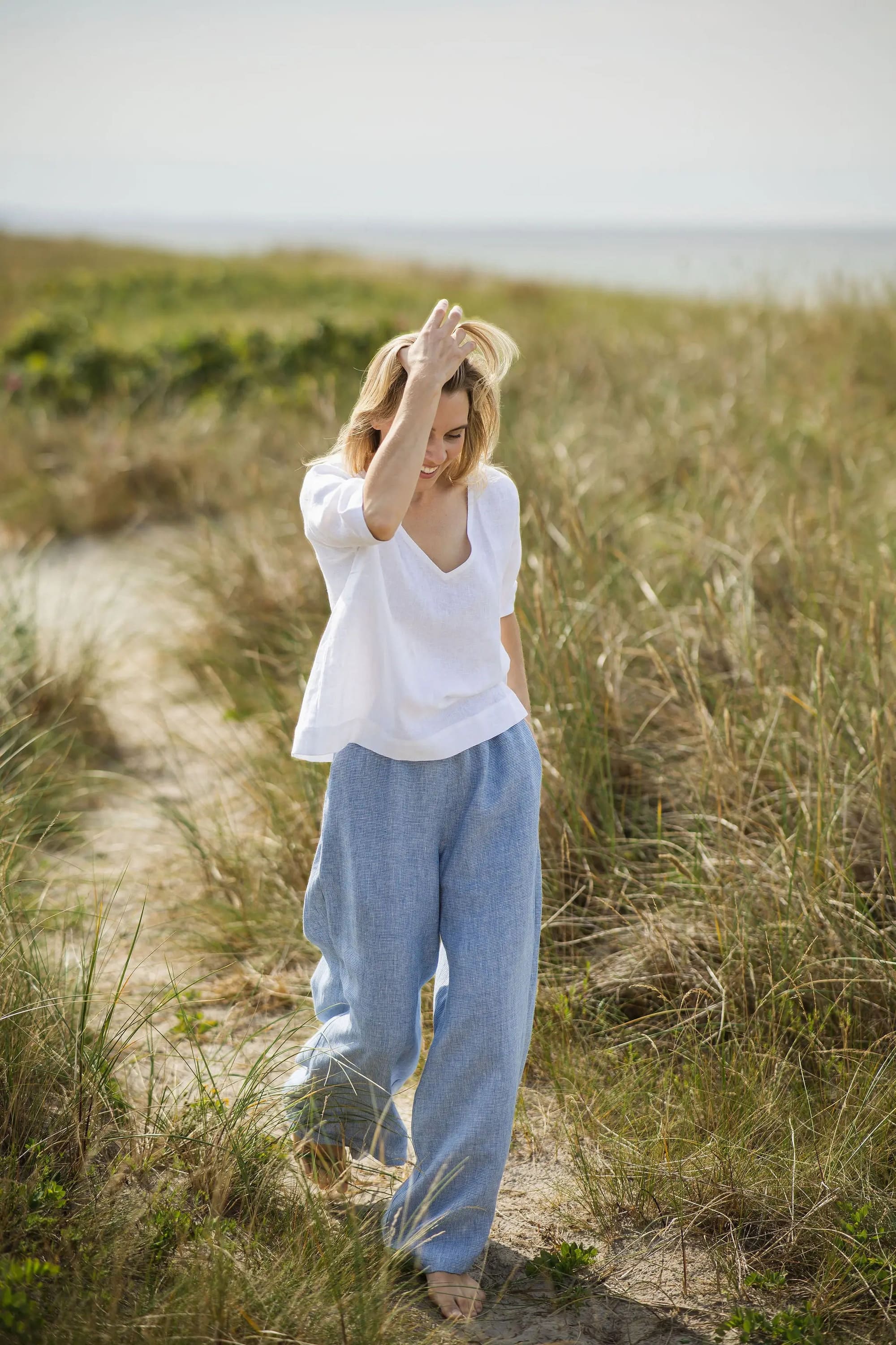 High-Waist-Leinen-Culottes mit Gummibund