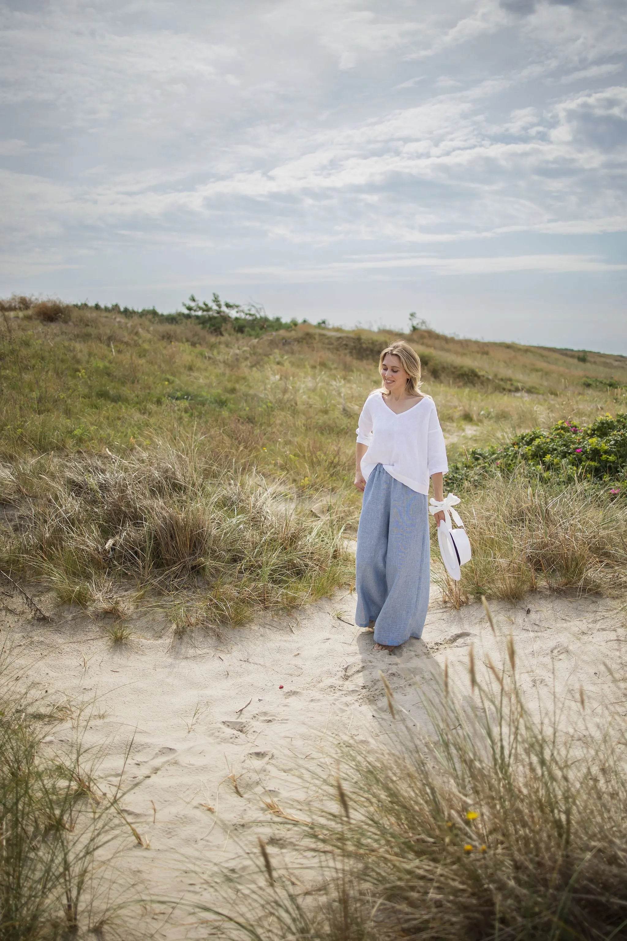 High-Waist-Leinen-Culottes mit Gummibund