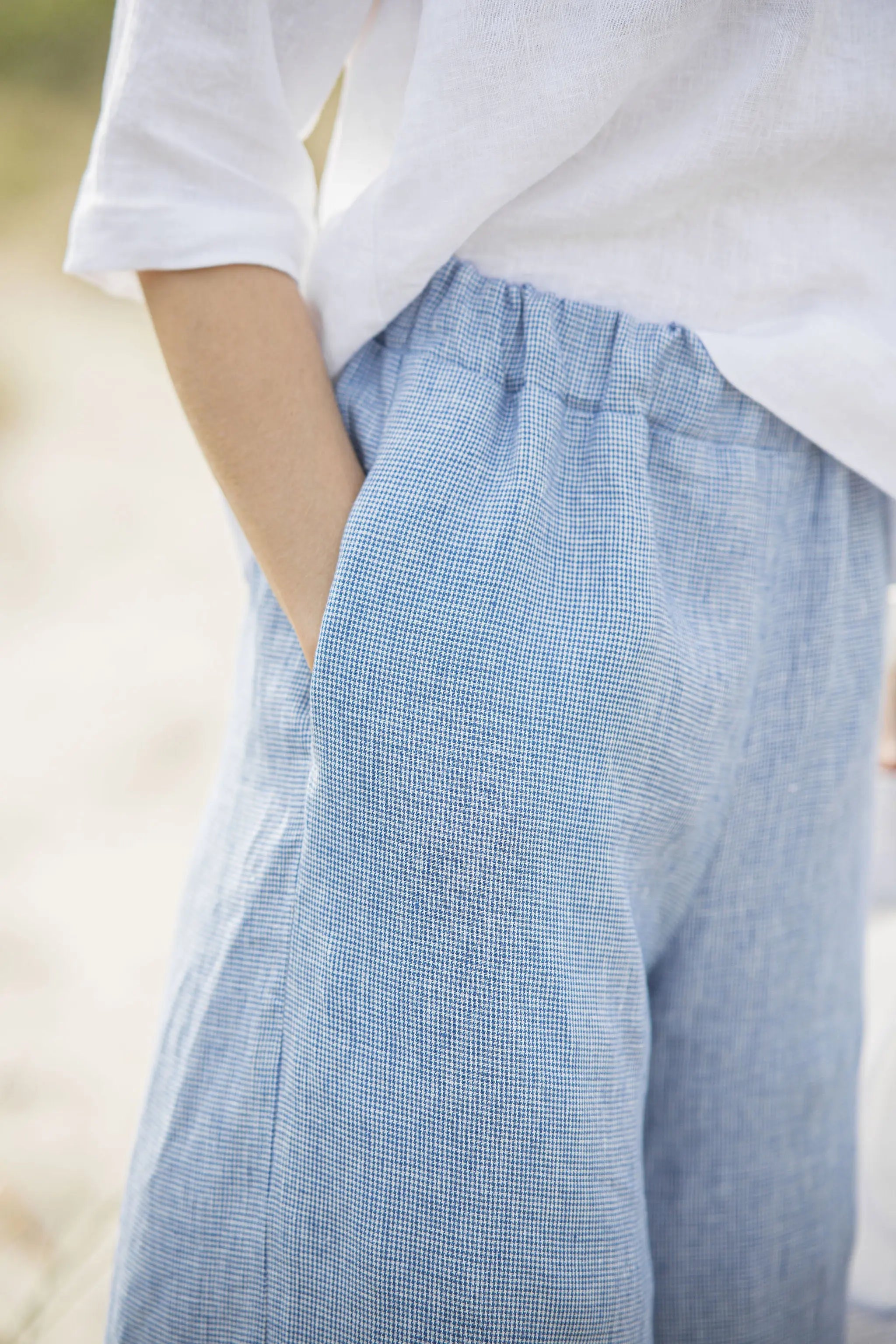 High-Waist-Leinen-Culottes mit Gummibund