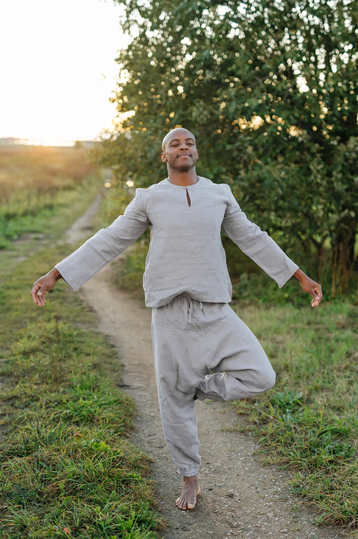 Leinen-Yogahose – Pumphose mit Kordelzug in der Taille