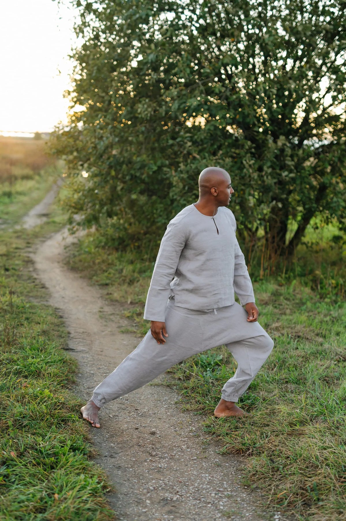 Leinen-Yogahose – Pumphose mit Kordelzug in der Taille