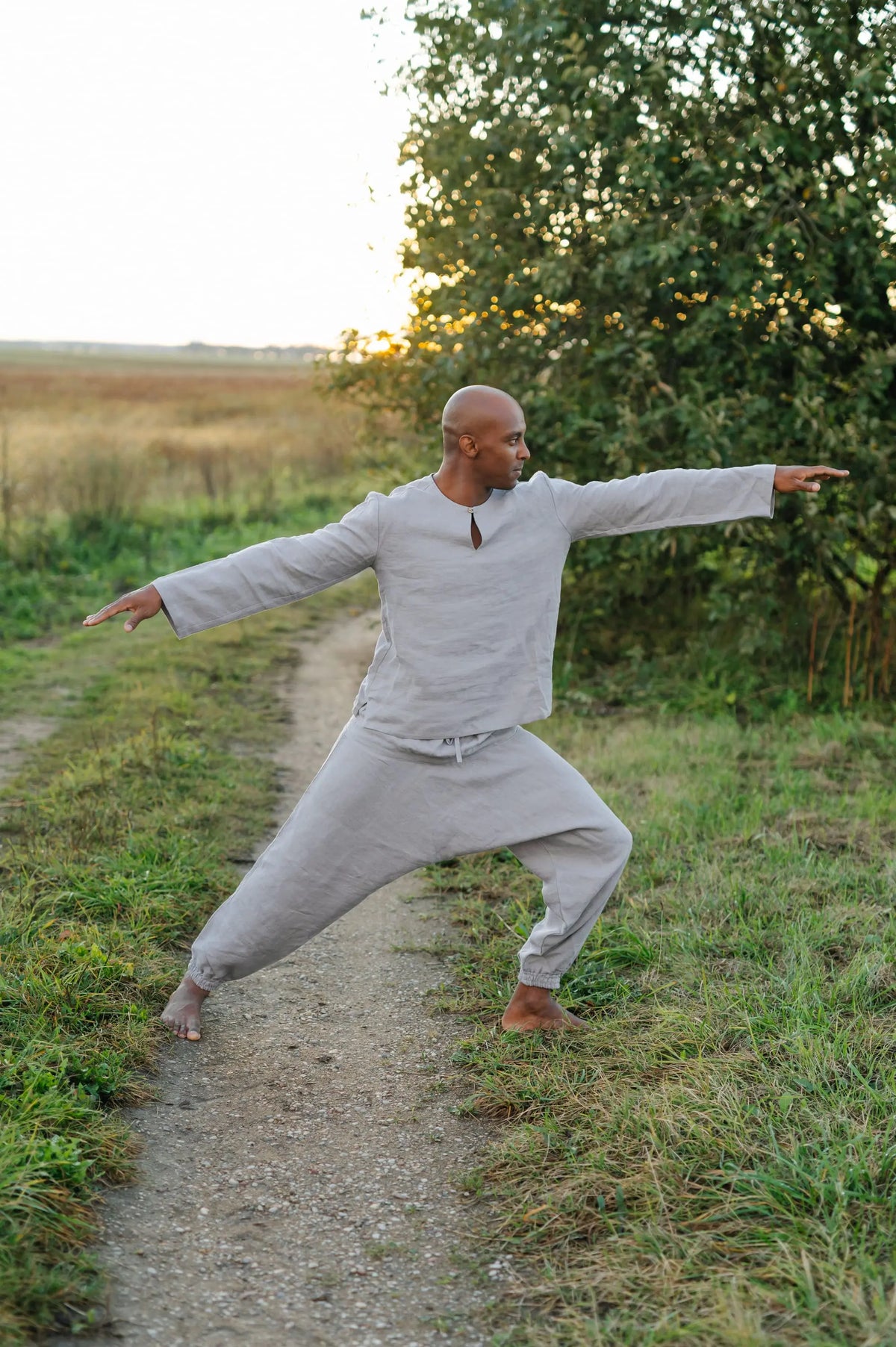 Leinen-Yogahose – Pumphose mit Kordelzug in der Taille