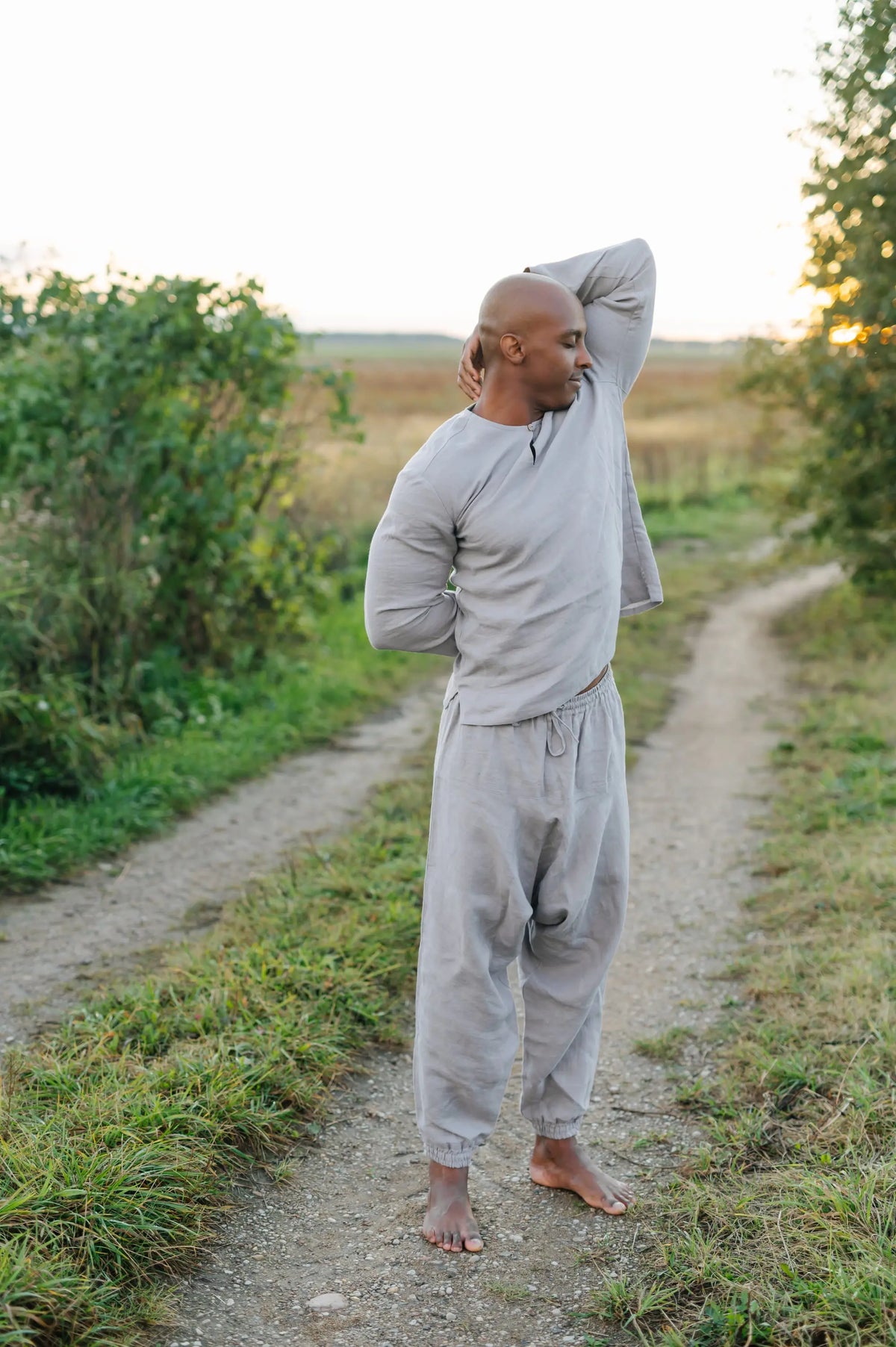 Leinen-Yogahose – Pumphose mit Kordelzug in der Taille