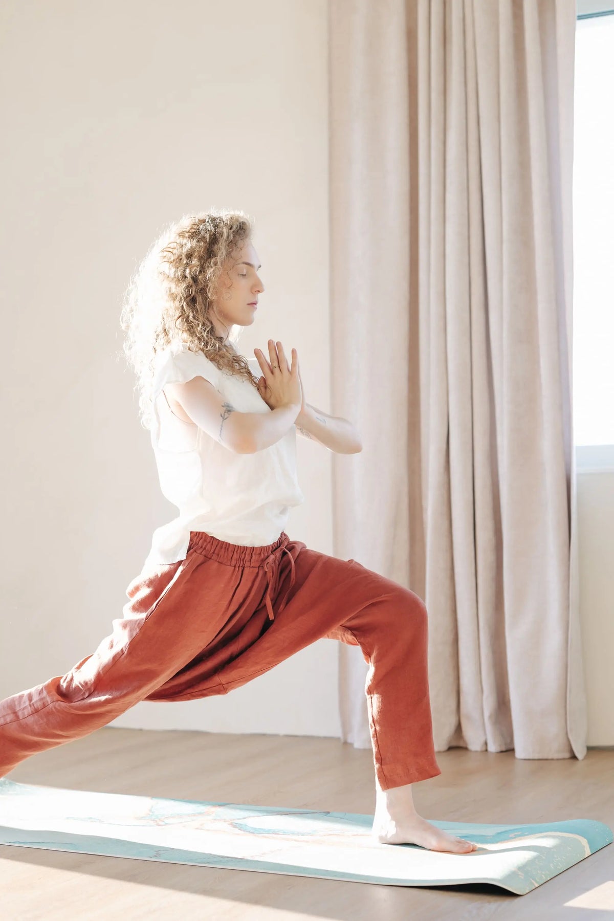 Leinen-Yogahose – Pumphose mit Kordelzug in der Taille