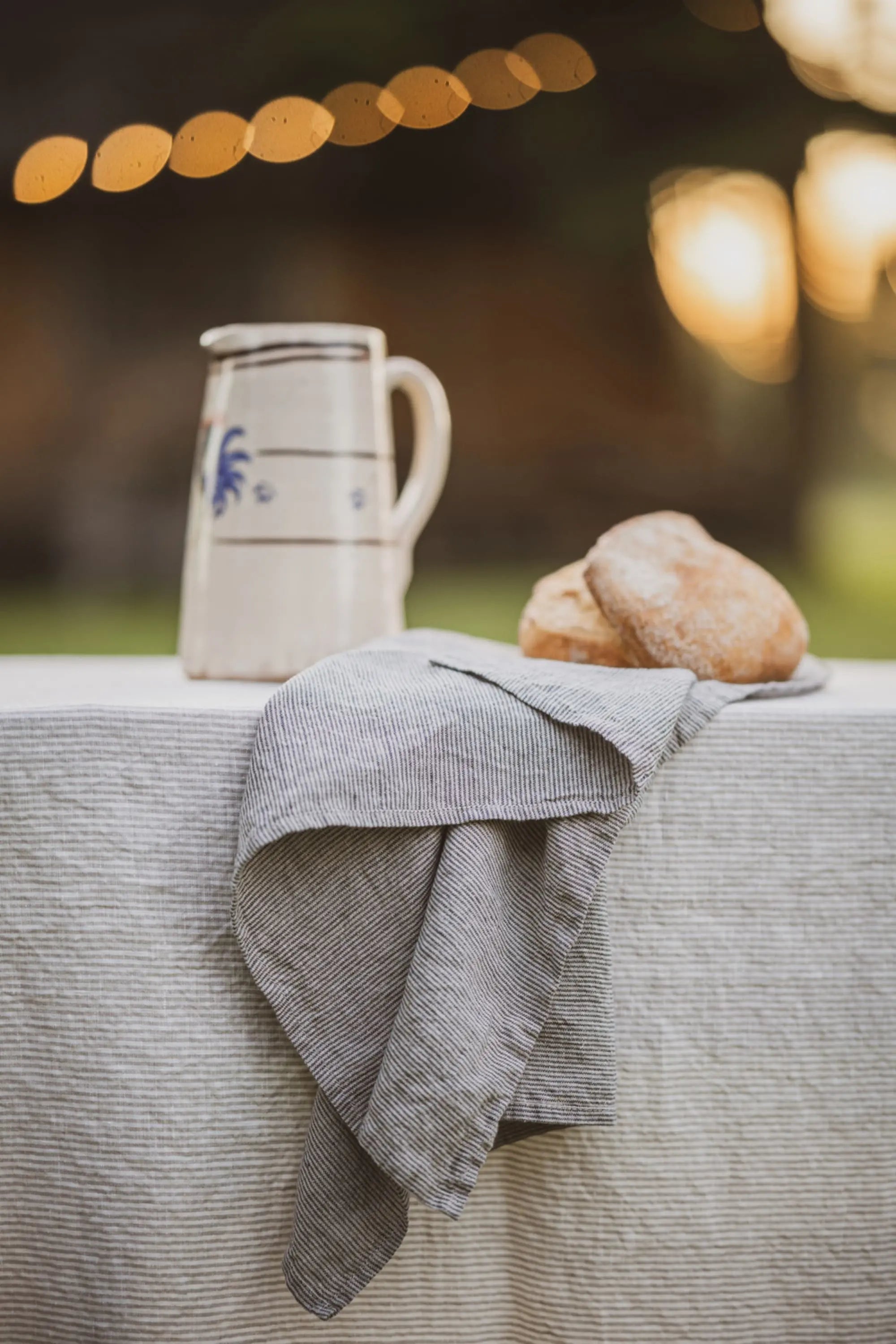 Natural Stonewashed White Natural Stripes Linen Tablecloth