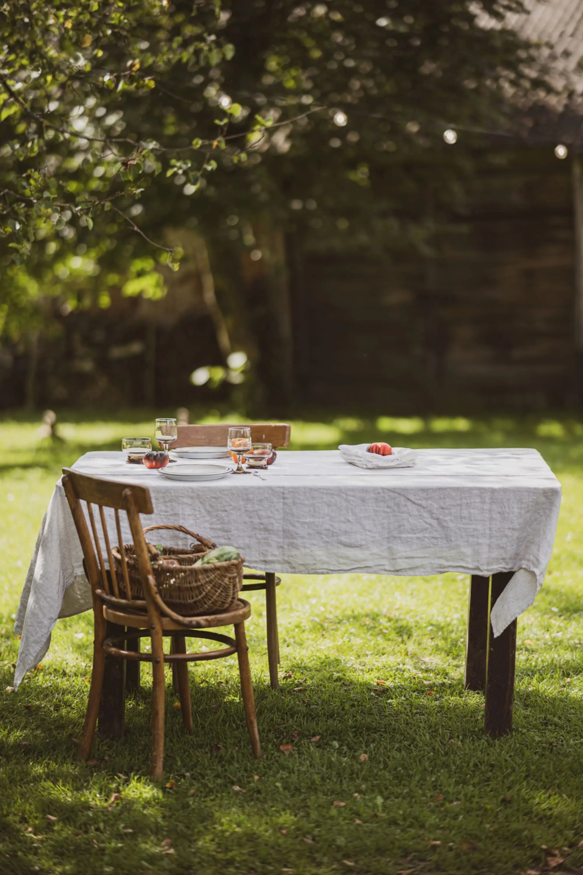 Natural Stonewashed White Natural Stripes Linen Tablecloth