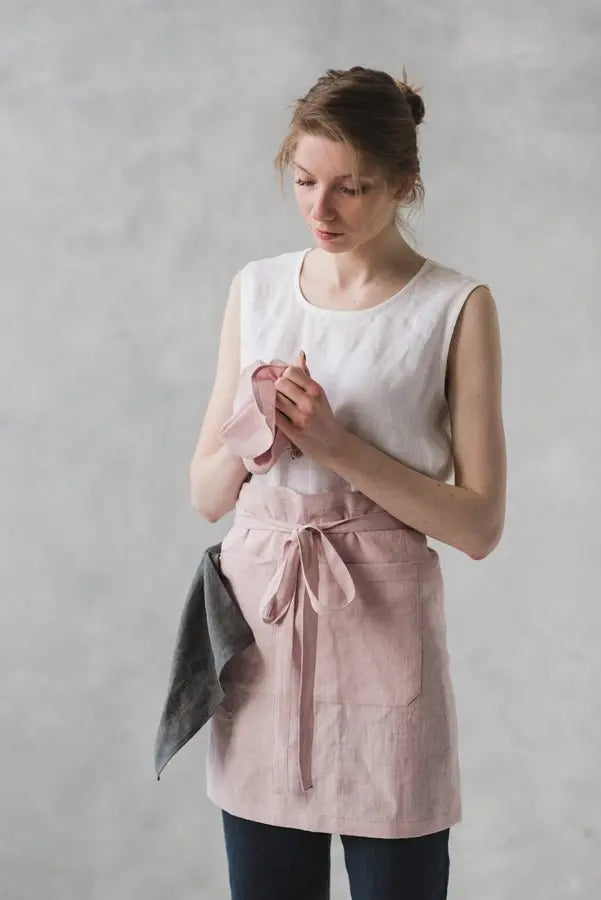 READY TO SHIP Linen Half Apron - Epic Linen luxury linen