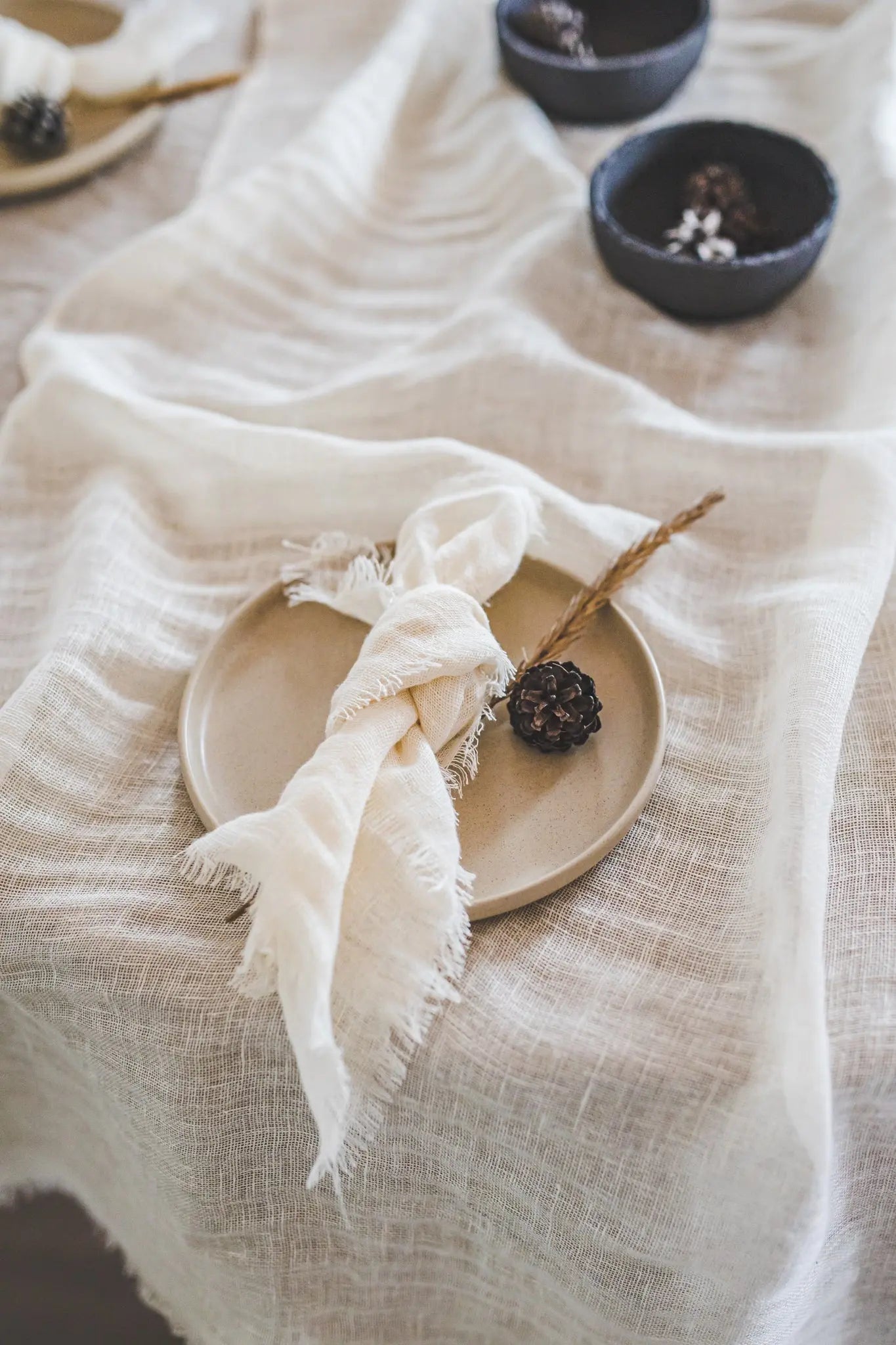 Set of 2 Gauze Linen Raw Edge Napkins In Semi White Color - Epic Linen luxury linen